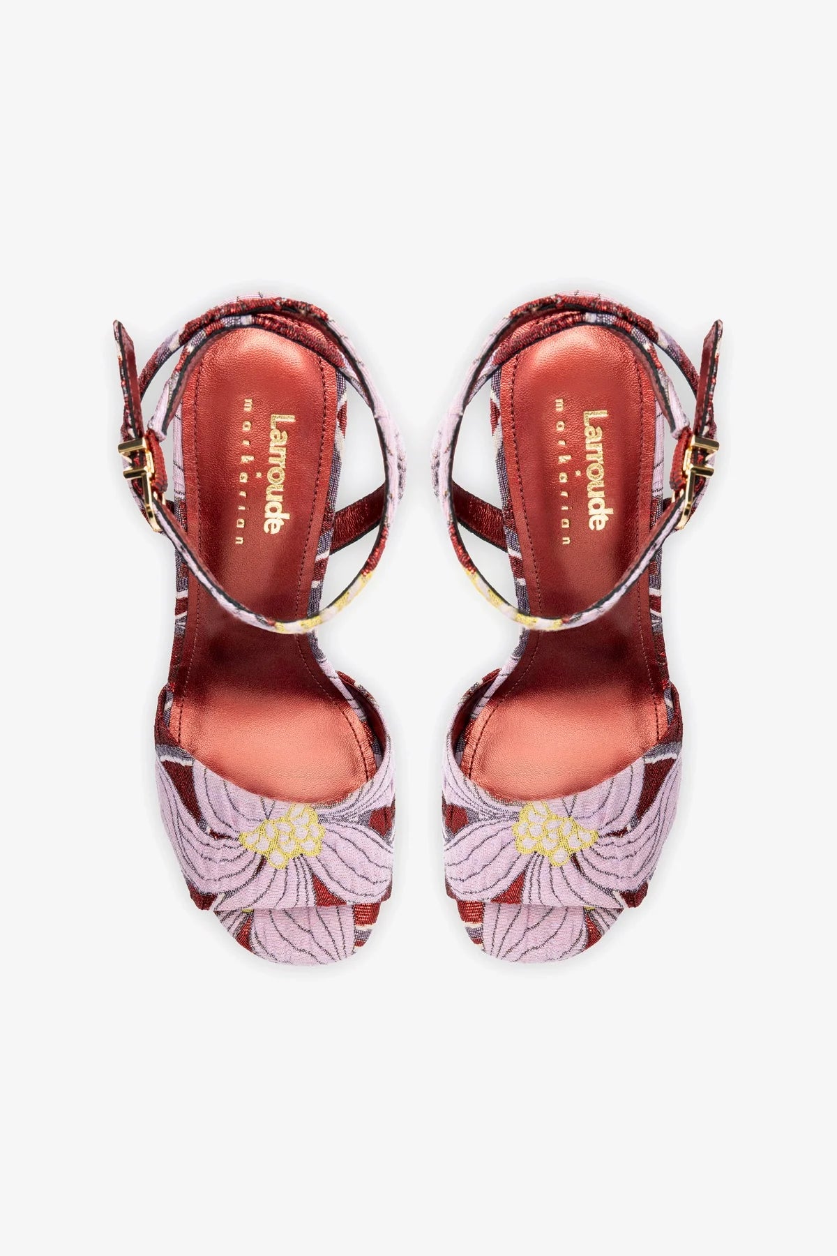 Larroudé x Markarian Red Floral Dutel Wedge Sandals - Women's Fashion Shoes for Summer Outfits & Beach Vacations