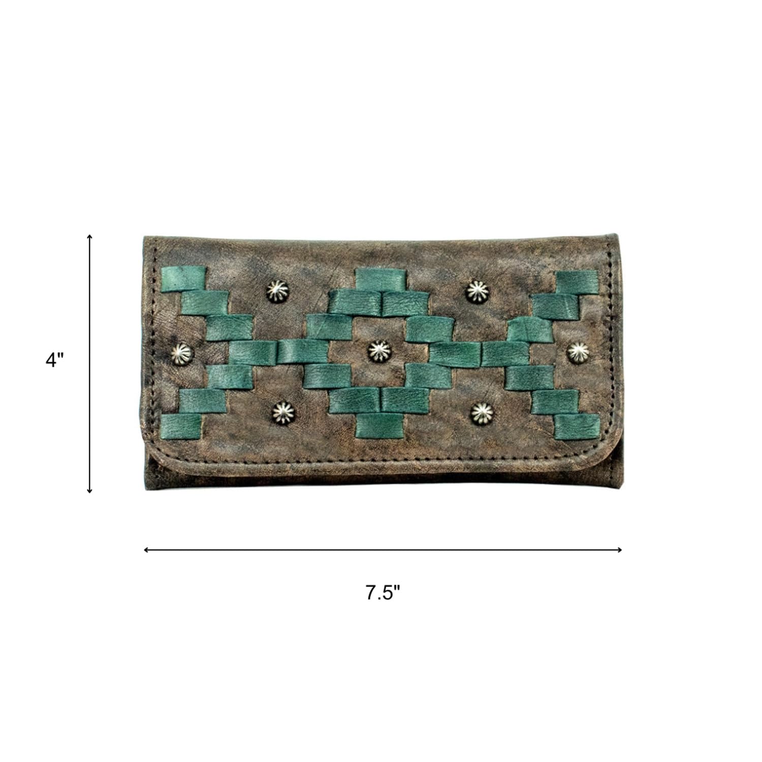 Authentic American West Leather Tribal Weave Women's Tri-Fold Wallet - 100% Genuine Leather RFID Blocking Bifold Wallet for Everyday Use, Travel & Gift Giving