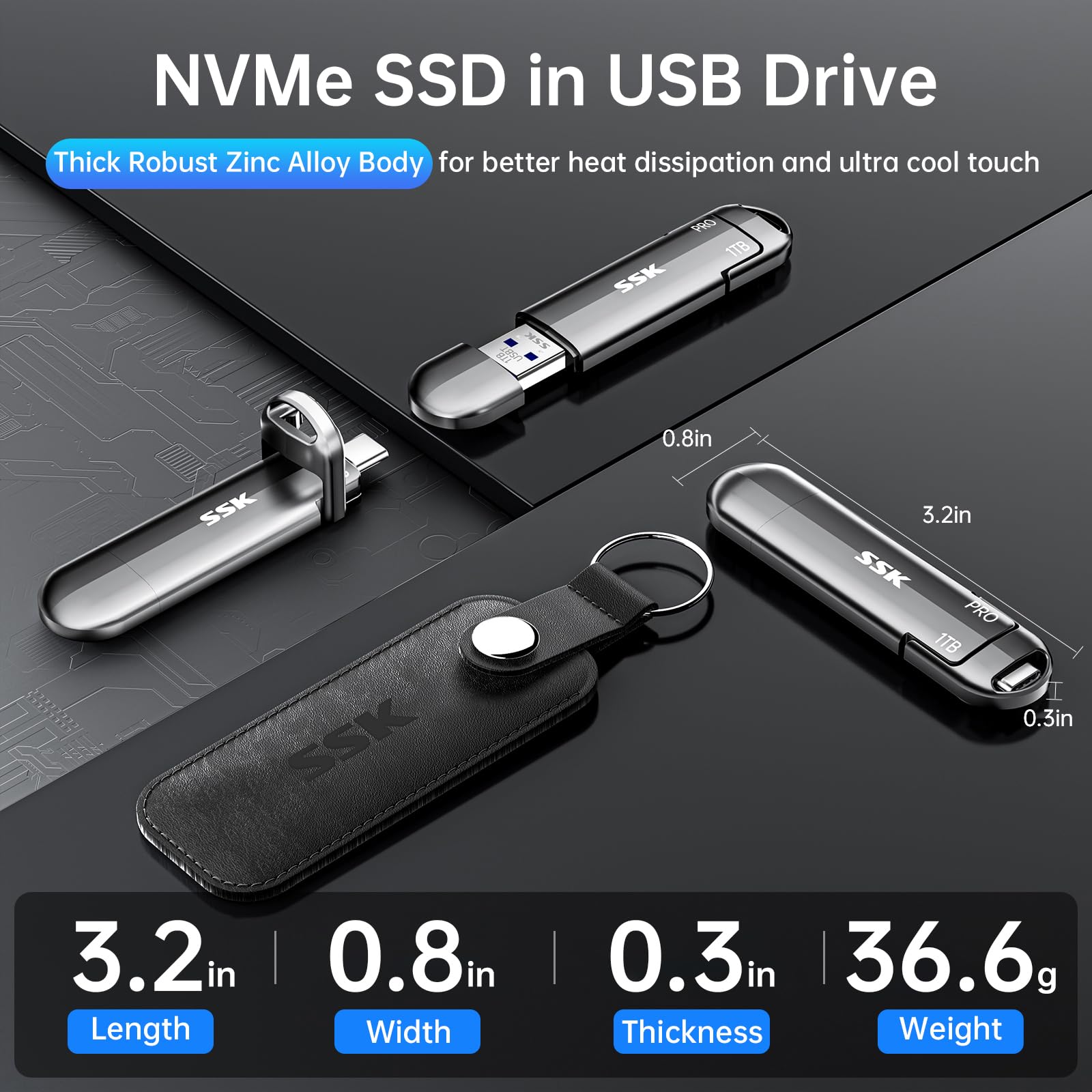 SSK 1TB External SSD Portable Drive - Up to 1000MB/s, USB-C & USB 3.2 Gen 2 - Compatible with iPhone 15, PS4, Android, Windows, Mac - Fast Storage for Gaming, Photography & Office Work