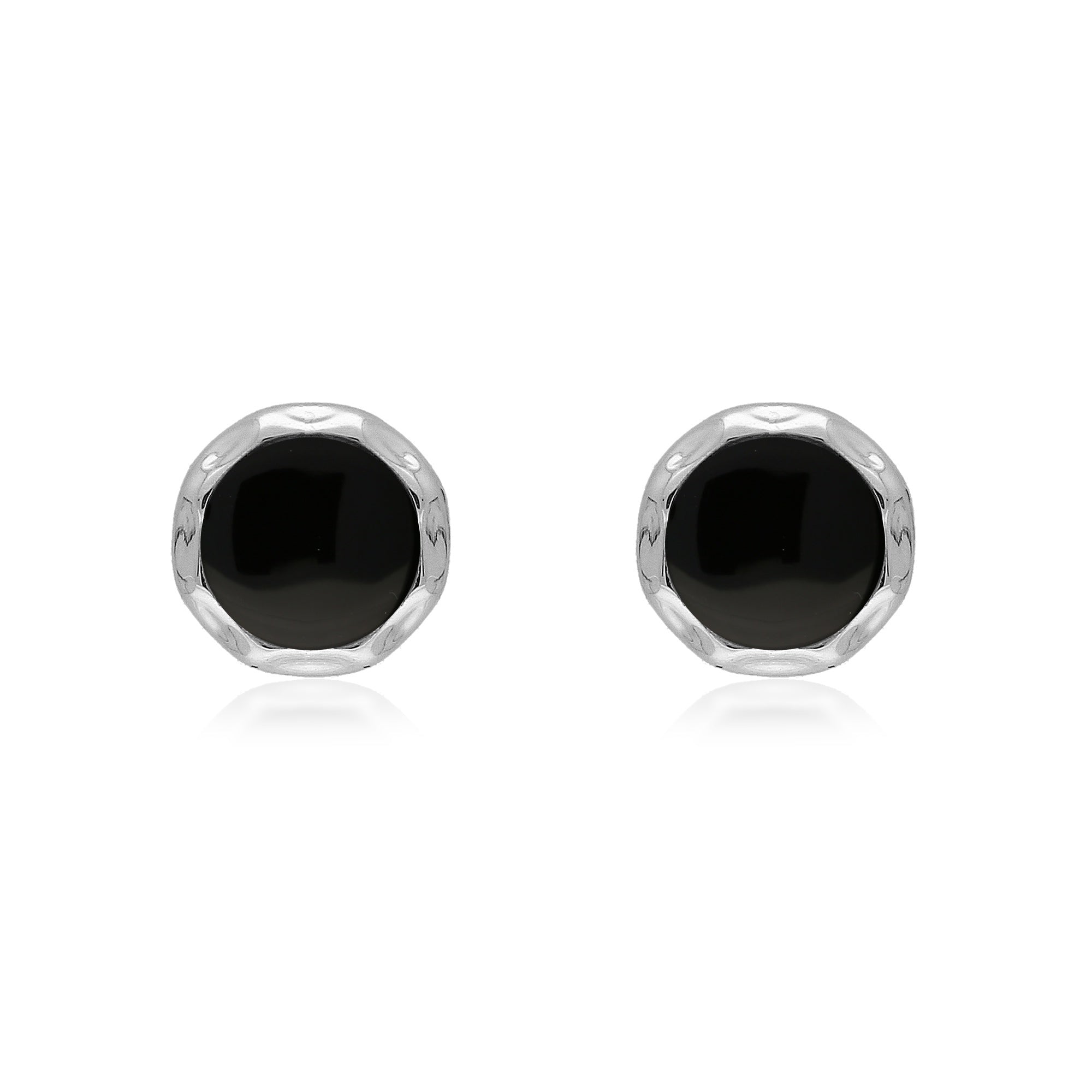 Sterling Silver Whitby Jet Hammered Edge Stud Earrings for Women - Elegant Gothic Jewelry for Everyday Wear & Special Occasions