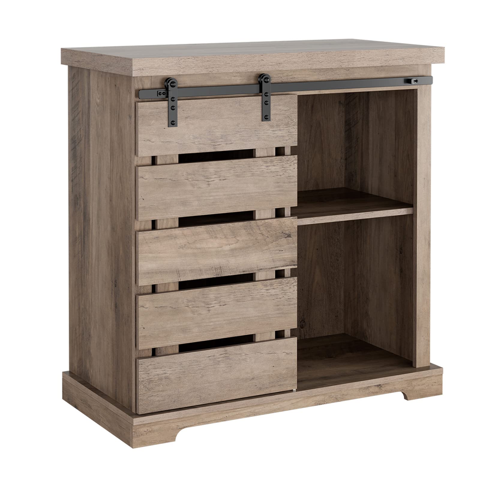 Farmhouse Coffee Bar Cabinet with Sliding Barn Door - Adjustable Shelf Storage Buffet Sideboard for Living Room, Dining Room, Entryway & Bathroom - Grey Accent Cupboard (Perfect for Home Decor, Kitchen Storage & Entertaining Guests)
