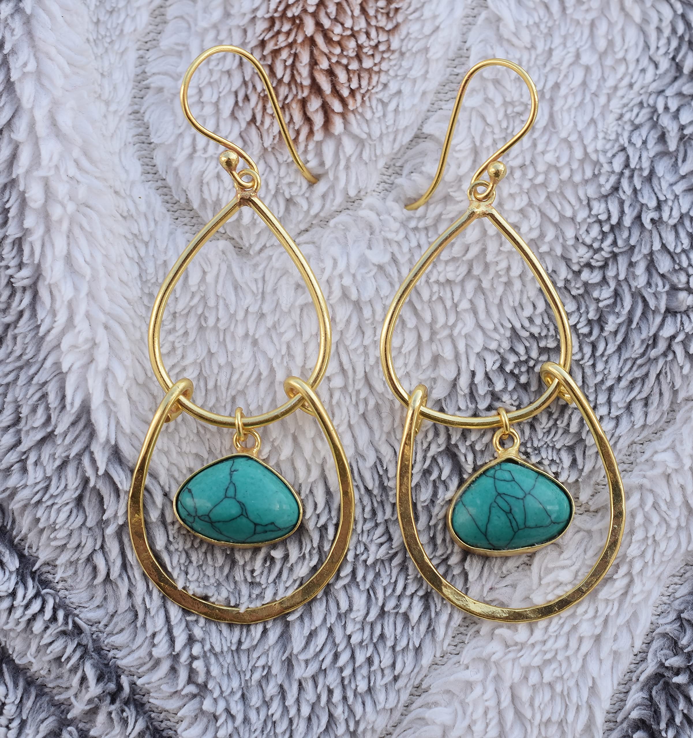 18K Gold Plated Green Turquoise Earrings for Women - Handmade Designer Fashion Jewelry - VE-327 | Perfect for Weddings, Parties & Everyday Wear