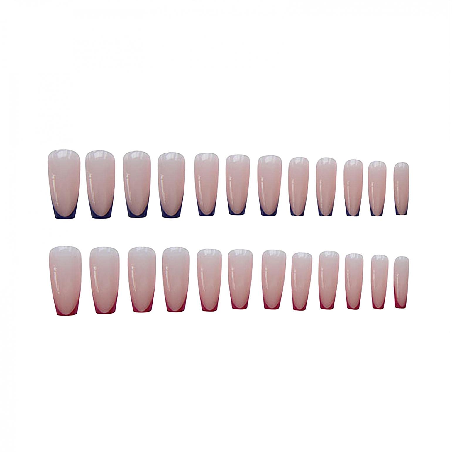 24pcs Long Glossy Press On Nails - Nude Pink with Elegant Designs, French Ballerina Coffin Fake Nails for Manicure | Perfect for Parties, Weddings & Everyday Glam