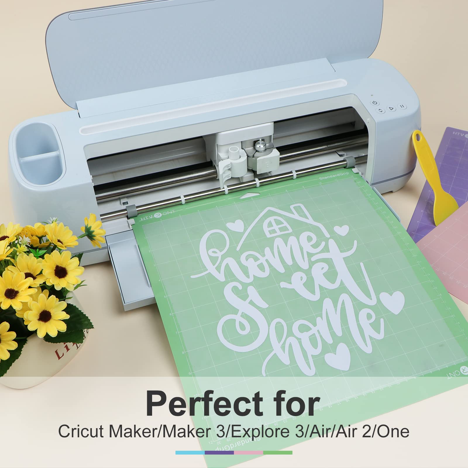 HTVRONT 5 Pack 12x12 Cutting Mats for Cricut Maker 3/Maker/Explore 3/Air 2/Air/One - StandardGrip, LightGrip, StrongGrip & FabricGrip Replacement Mats - Perfect for Vinyl, Paper, Fabric & DIY Craft Projects