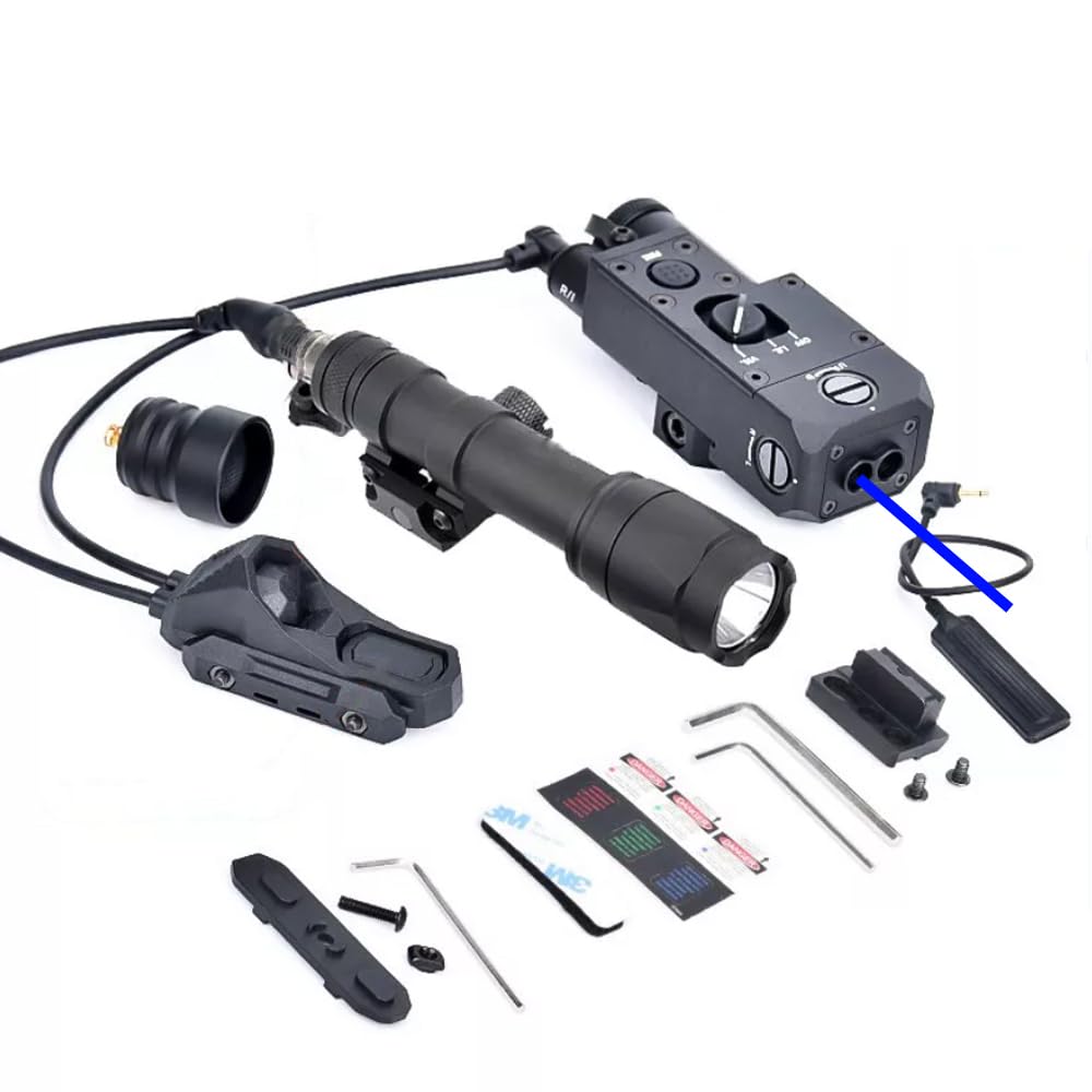 Metal CQL-1 Laser Sight Box with IR Laser, Red/Green/Blue Laser & Flashlight Mount | M600C Tactical Scout LED Flashlight | Modular Wire Remote Pressure Switch (SF+2.5 Plug) Combo in Black - Perfect for Tactical Gear, Hunting, Airsoft & Firearm Accessories