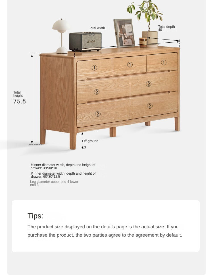Solid Oak Wood Seattle Wide Chest of Drawers - 6-Drawer Dresser for Bedroom Storage & Organization | Perfect for Home, Office, or Dorm Room Furniture