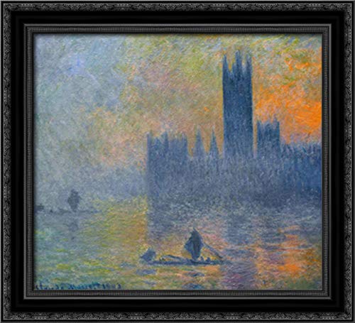 Claude Monet Houses of Parliament Fog Effect 22x20 Inch Black Ornate Wood Framed Canvas Art Print - London Landscape Wall Decor for Living Room, Office & Gallery Display