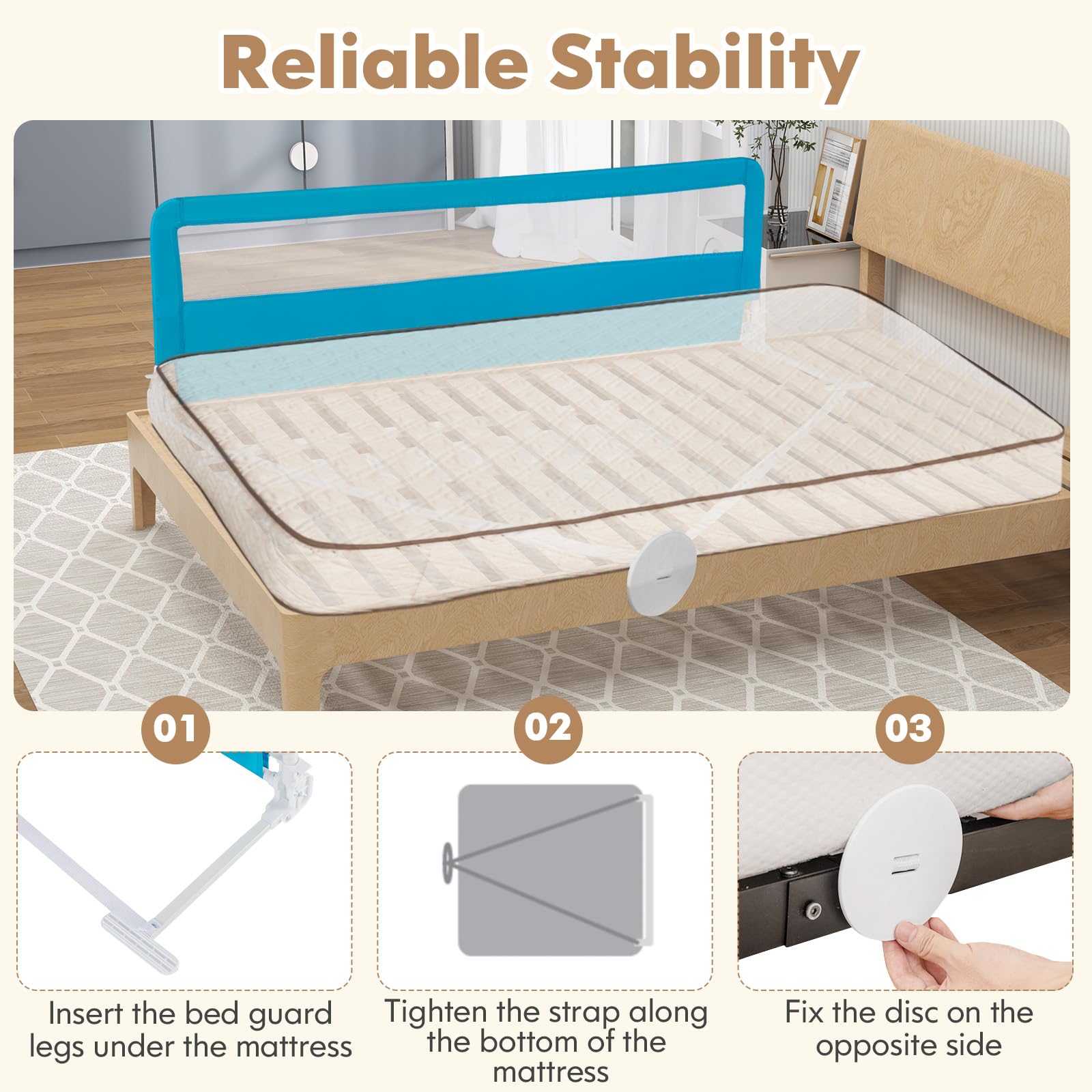 Costzon 2-Pack Extra Long Swing Down Safety Bed Rails for Toddlers - 71-Inch Blue Bed Guards with Straps - Fits Convertible Crib, Twin, Double, Full, Queen & King Size Beds - Perfect for Baby Safety & Childproofing Bedrooms