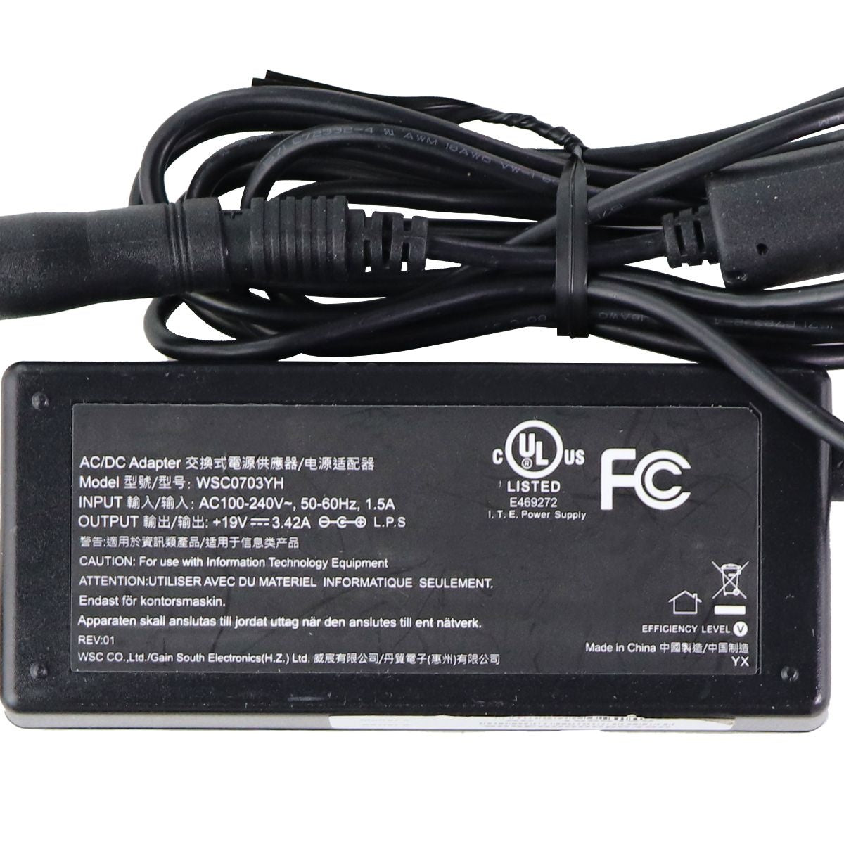 65W 19V 3.42A AC/DC Power Adapter Charger for Laptops - Black (WSC0703YH) - Compatible with Dell, HP, Lenovo & More - Perfect for Home Office, Travel & Work