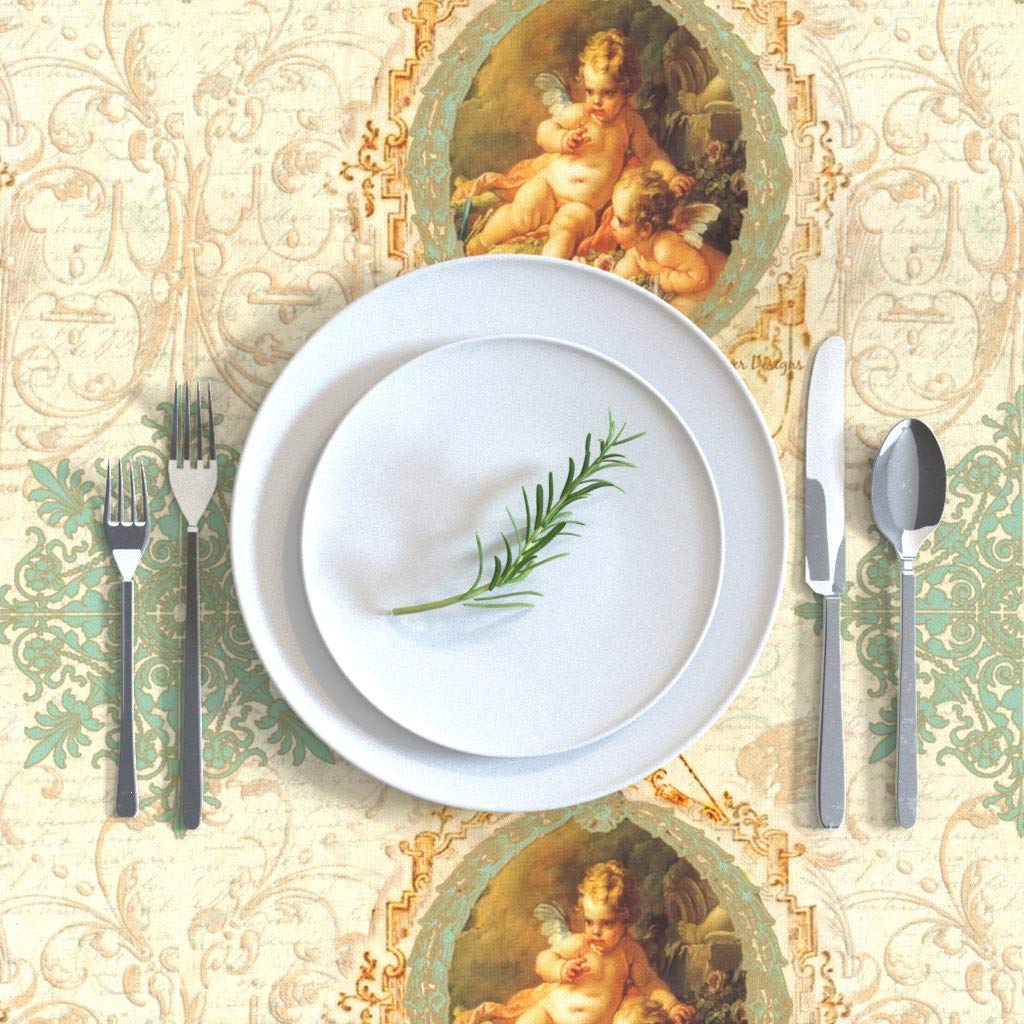 Custom Christmas Victorian Style Angel Snowflake Wreath Cotton Sateen Tablecloth 70x108 Inches - Holiday Dining Decor, Party Table Setting, Festive Home Decor