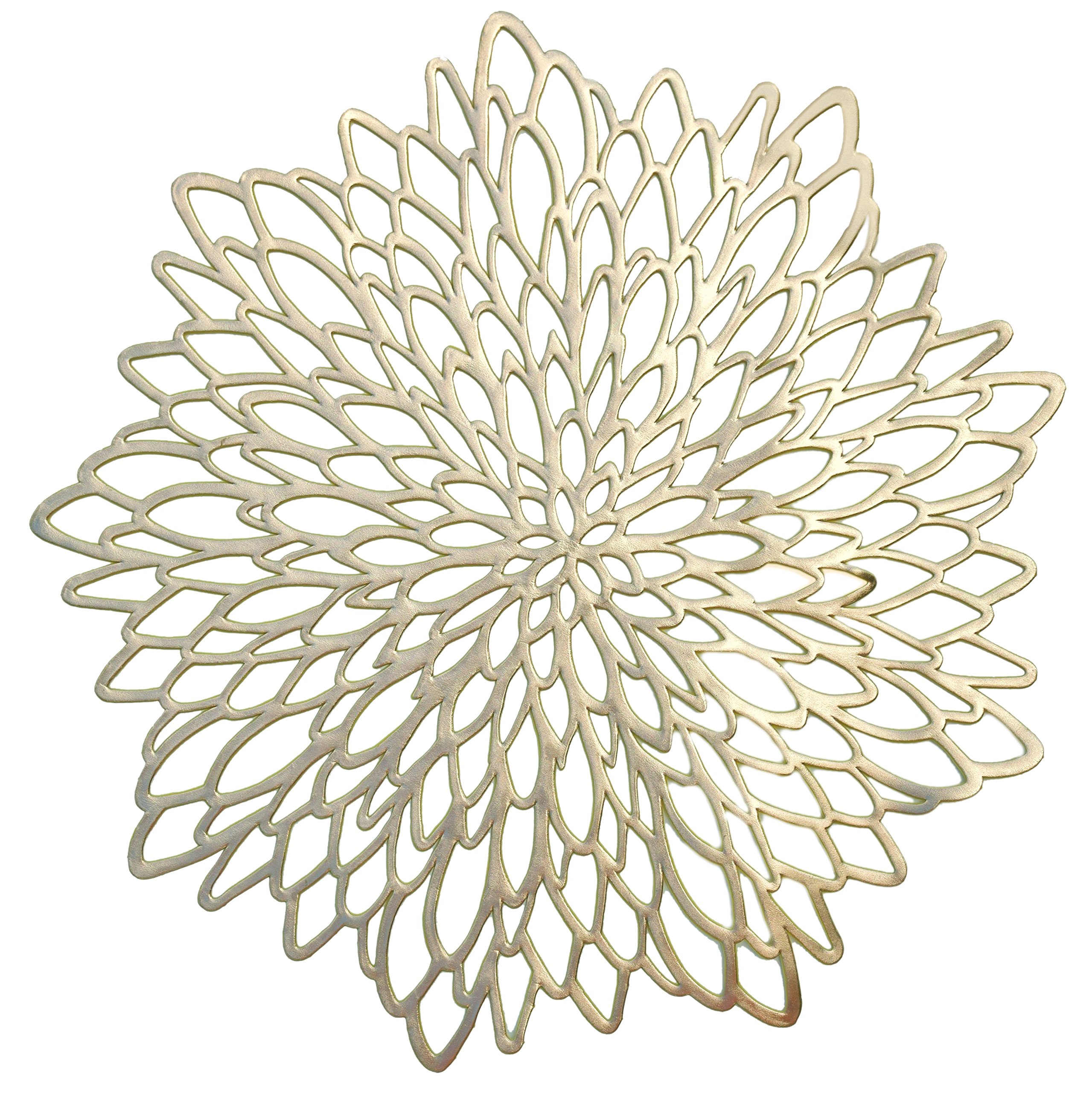 40-Pack Gold Leaf Pressed Vinyl Round Placemats - Elegant Metallic Table Mats for Weddings, Parties & Special Occasions - Waterproof Centerpiece Decor for Dining Tables & Events