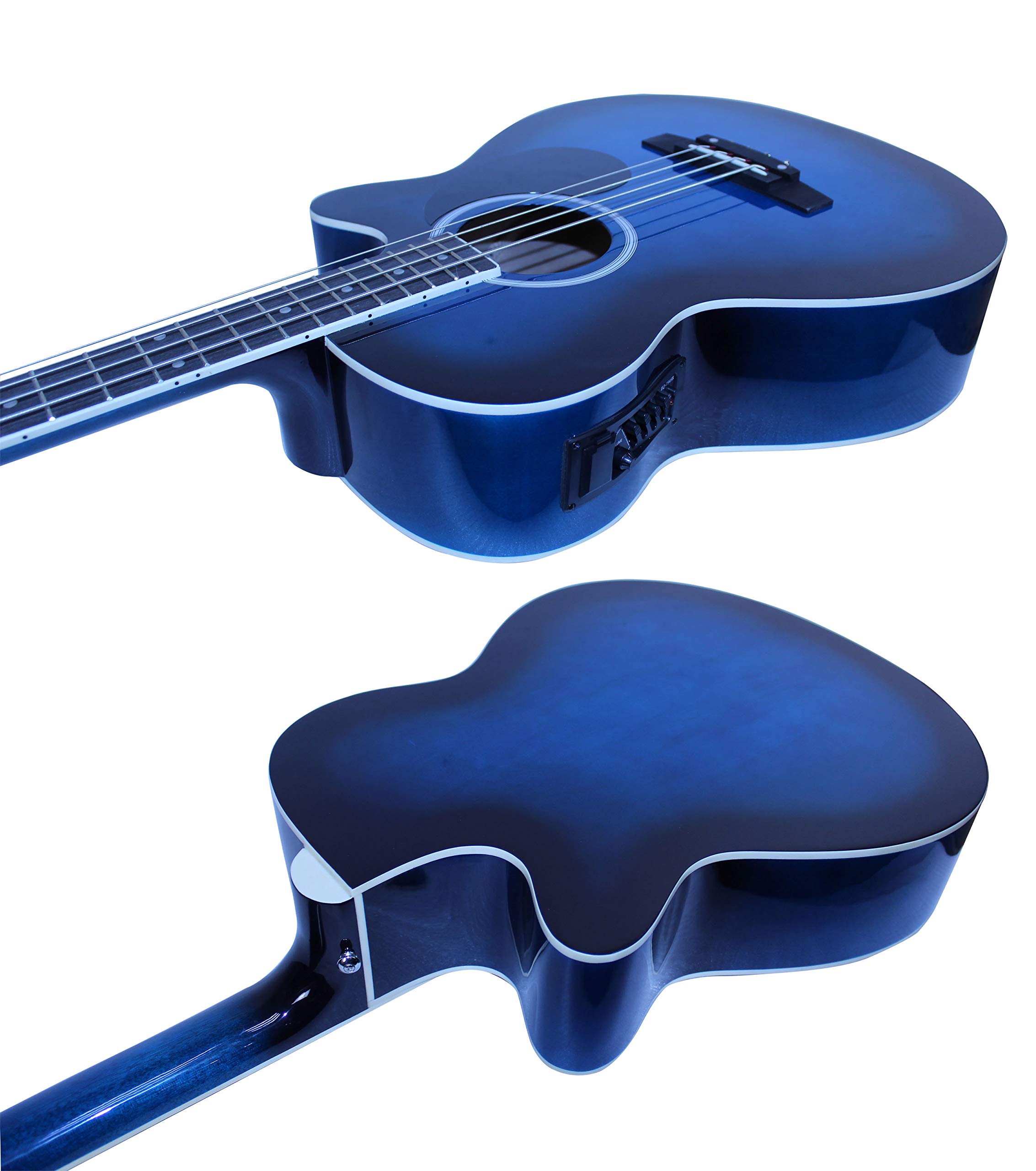 Full Size 4-String Cutaway Acoustic-Electric Bass Guitar with 4-Band EQ, Includes Gig Bag, Strap & Picks - Blue | Perfect for Live Performances, Studio Recording & Practice Sessions