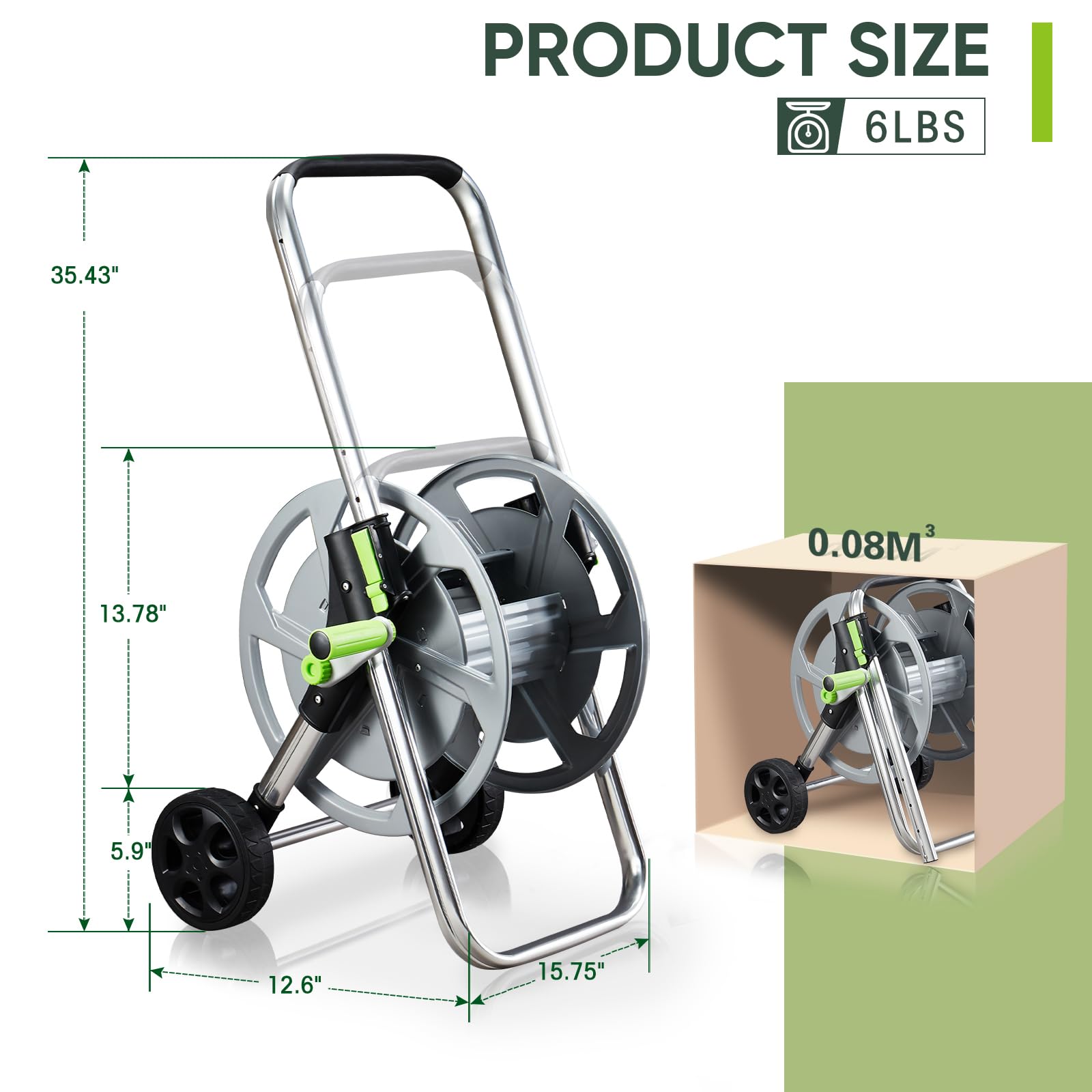 Portable Metal Garden Hose Reel Cart with Wheels - Holds 75-150Ft of 5/8 Inch Water Hose for Outdoor Yard, Lawn & Garden Use - Perfect for Watering Plants, Washing Cars & Cleaning Patios