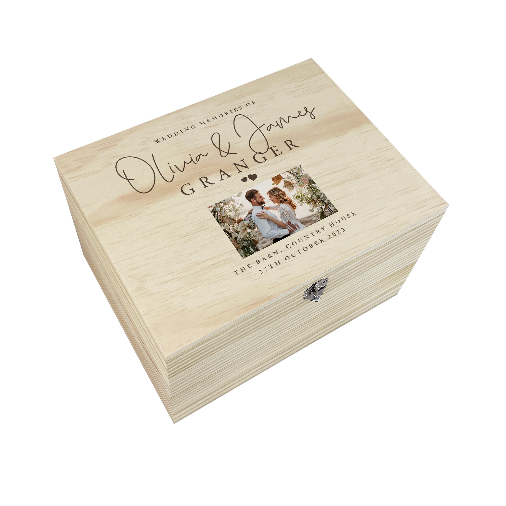 Personalized Wooden Wedding Photo Memory Box - Custom Engraved Keepsake Gift for Couples (5 Sizes: 16cm, 20cm, 26cm, 30cm, 36cm) - Perfect for Anniversaries, Bridal Showers & Romantic Home Decor