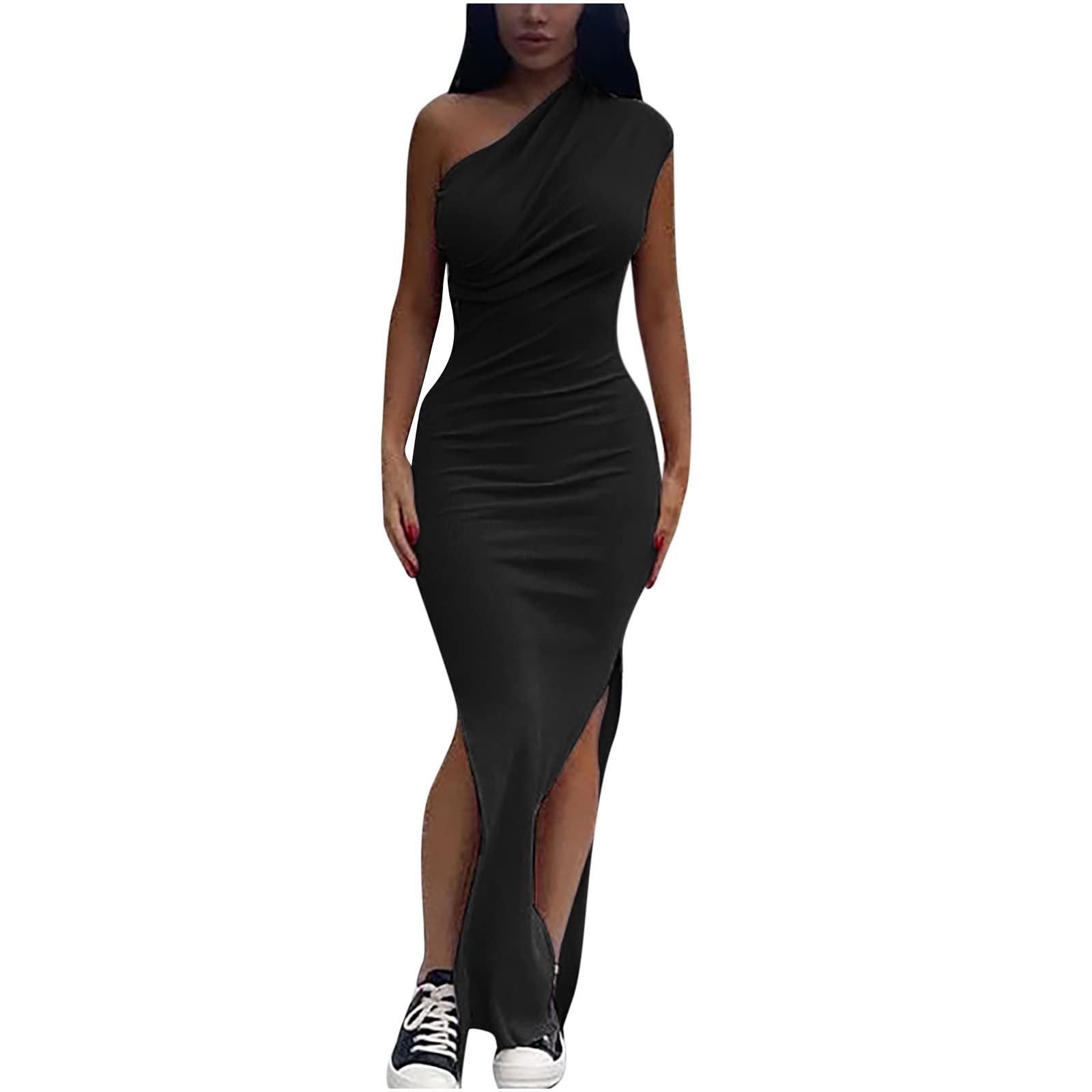 Miximx Women's One Shoulder Elegant Solid Color Jumpsuit - Sexy Off Shoulder Wedding Guest Dress Gowns for Parties, Cocktail Events & Special Occasions