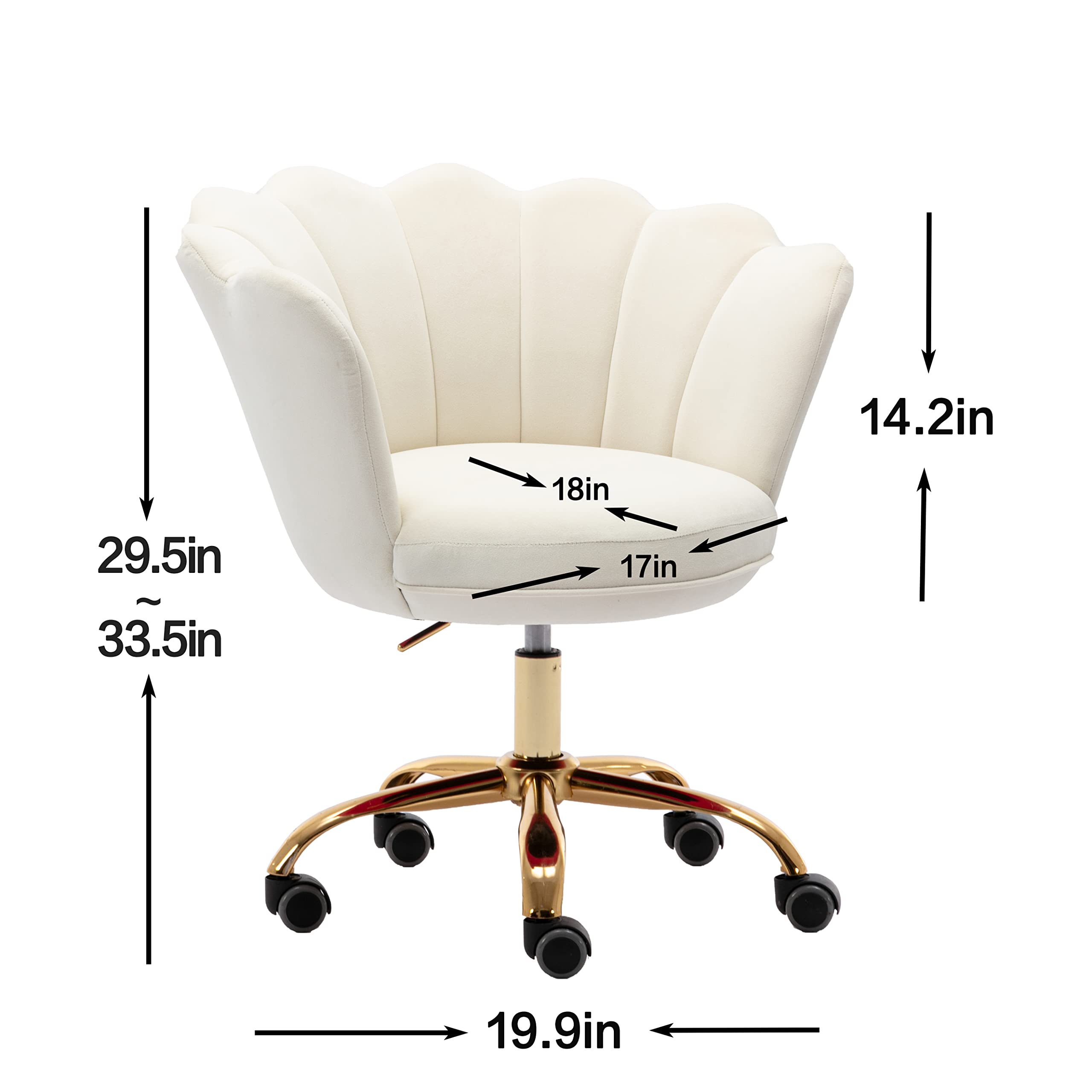 Ergonomic Modern Home Office Chair - Adjustable Swivel Desk Chair with Wheels, Velvet Upholstered Task Chair for Living Room & Bedroom - Perfect for Work, Study, and Makeup Vanity (White)