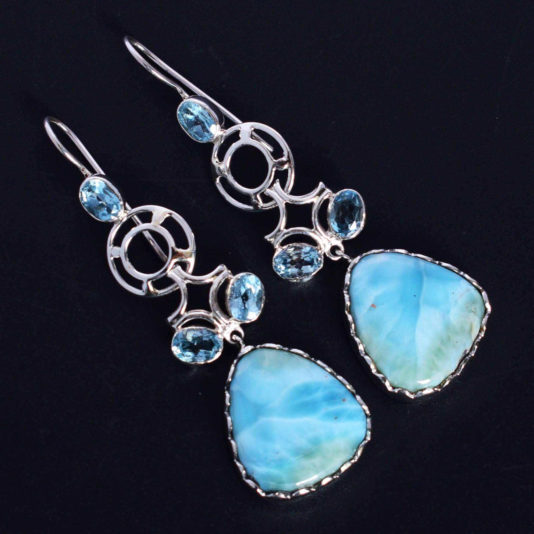 Larimar & Blue Topaz Teardrop Earrings - Sterling Silver Filigree Irish Celtic Drop Earrings for Women | Elegant Jewelry Gift for Weddings, Parties & Special Occasions