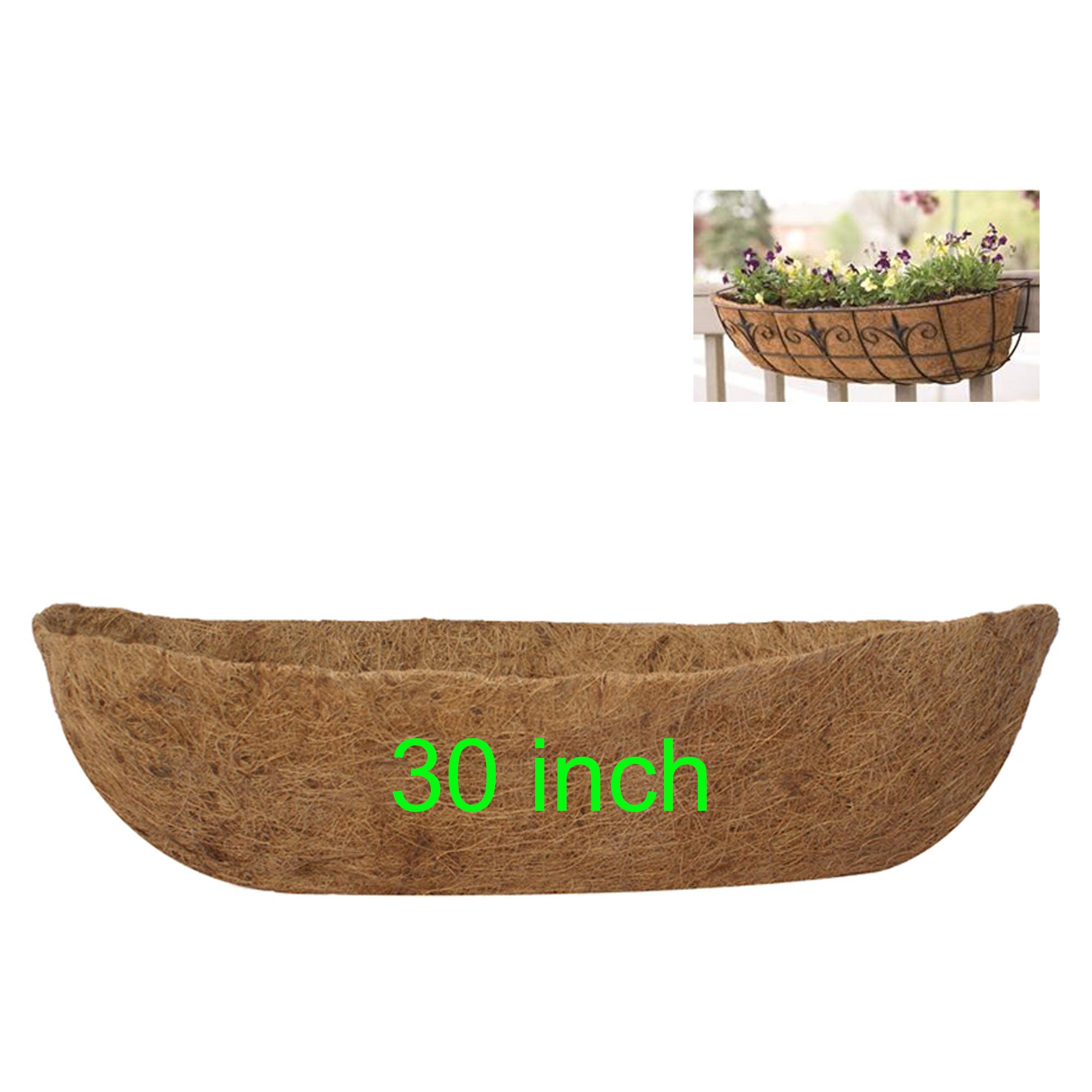 Frillybutts 30 Inch Window Basket Liners - Pre-Formed Coco Coir Coconut Liners with Soil Moist for Hanging Planters | Perfect for Flower Boxes, Balcony Gardens & Outdoor Decor