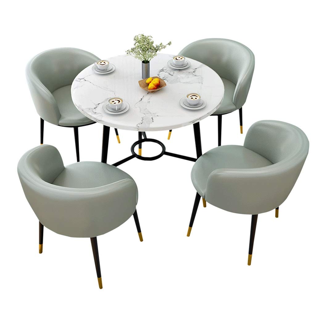 Round Wood Dining Table Set with 4 Leather Chairs - 5-Piece Kitchen & Dining Room Furniture for Family Meals, Coffee Time & Leisure Gatherings (Gray) - Perfect for Small Spaces, Apartments & Cozy Home Decor