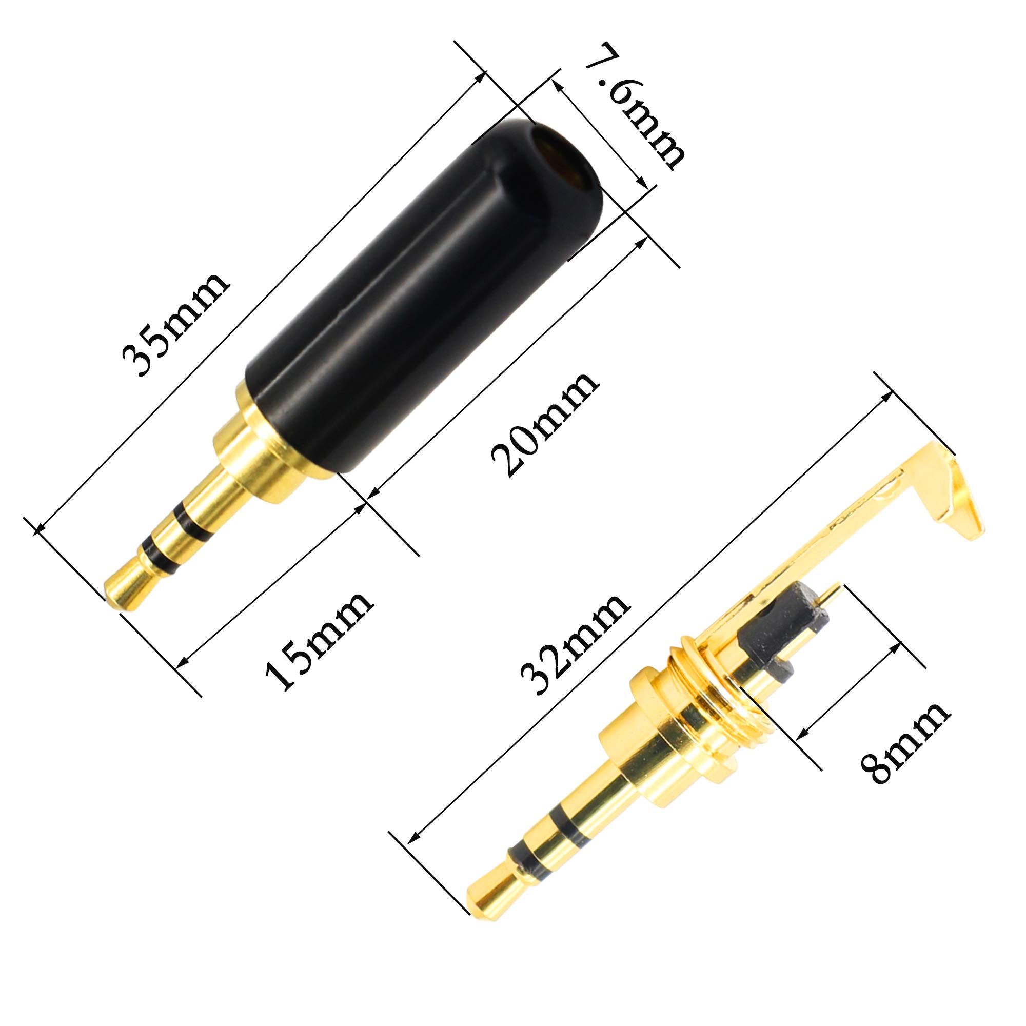 2.5mm Gold Plated Audio Solder Plug - 3 Pole DIY Replacement Terminal Connector for Stereo Headphone Repair (2-Pack) | Perfect for DIY Audio Cable Fixing & Headphone Jack Replacement