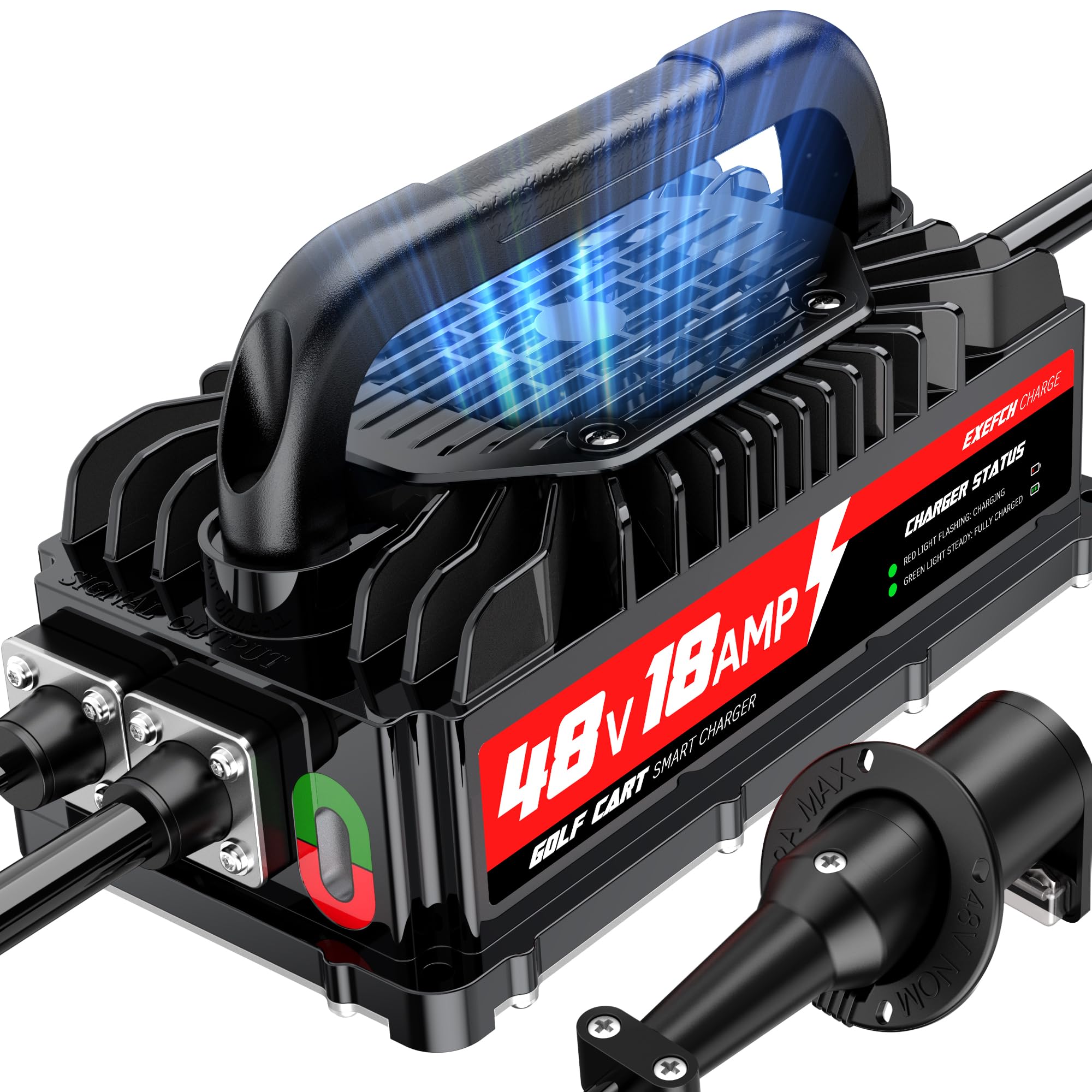 Club Car DS 48V Golf Cart Battery Charger - 18A Smart Charger with 3-Pin Round Plug for Lead Acid Batteries | 800W Fast Charging, 17FT Cable & Socket Included | Perfect for Golf Courses, Resorts & Home Use