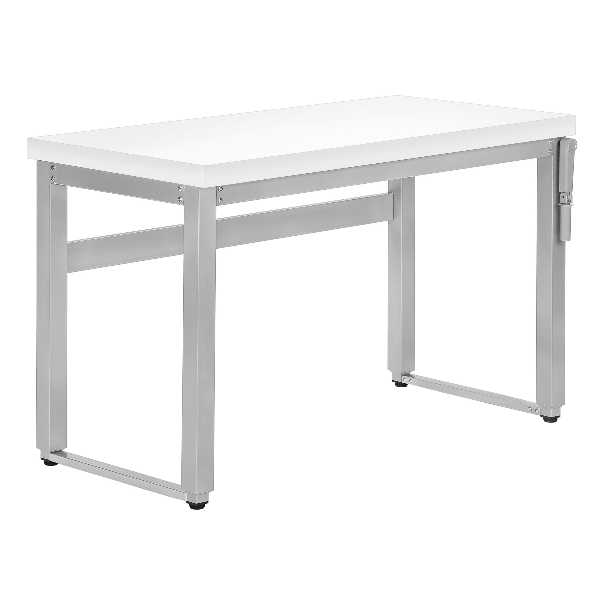48L Adjustable Height White Computer Desk with Silver Metal Frame - Perfect for Home Office, Gaming & Study Spaces