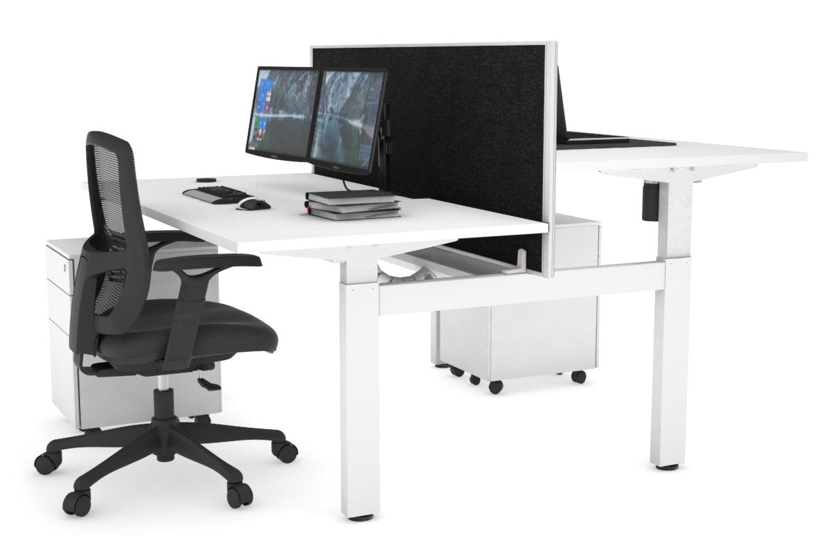Adjustable Height 2-Person H Bench Workstation - White Frame (1200L x 800W) with Cable Management | Perfect for Office, Home Workspace & Collaborative Environments
