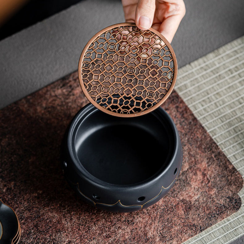 Premium Black Ceramic Lotus Tea Warmer - Elegant Tea Pot Warmer for Home & Office Use - Perfect for Tea Lovers & Gifts