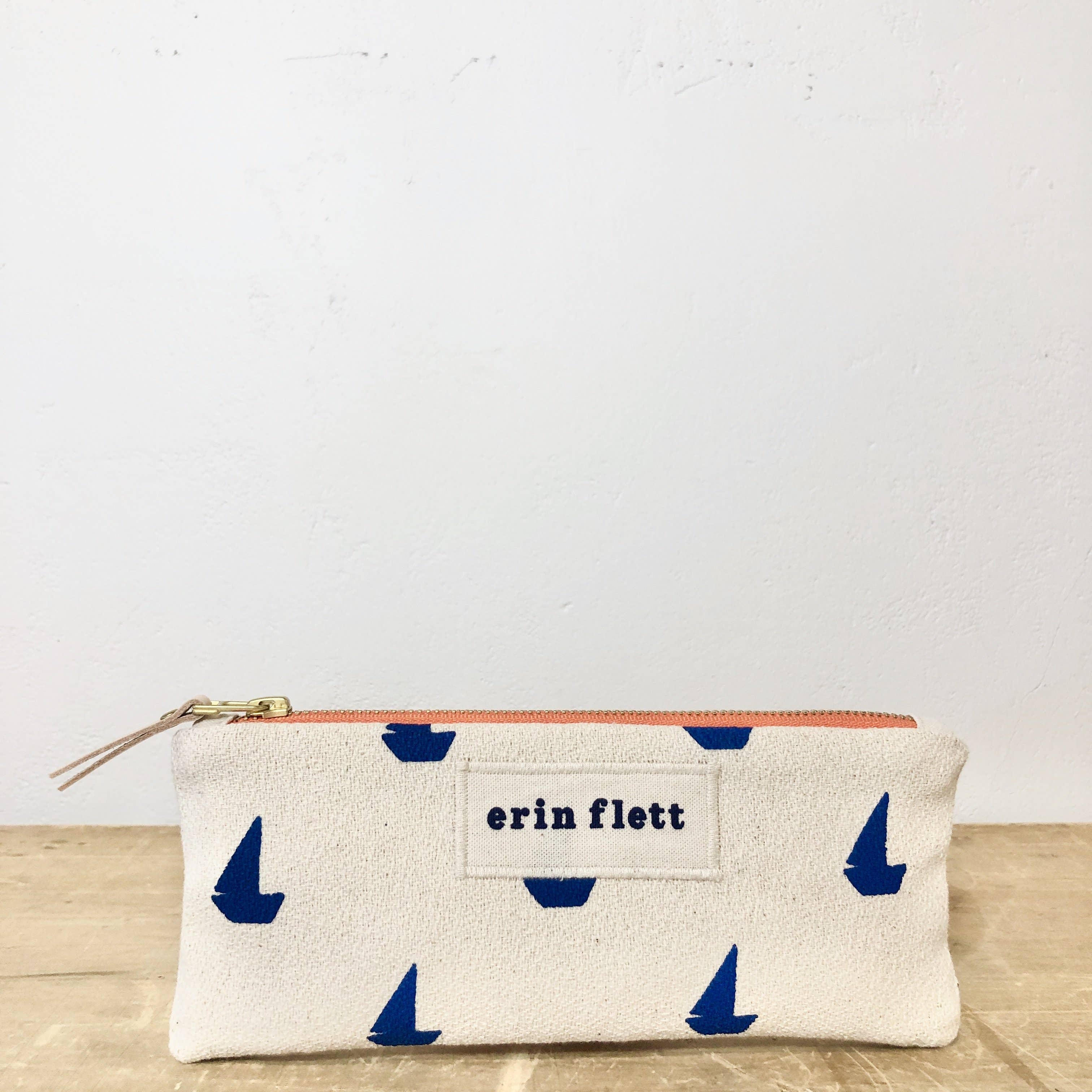 Erin Flett Royal Sailboats Pencil Zipper Pouch - Waterproof Canvas Pencil Case for School, Office & Travel Organization