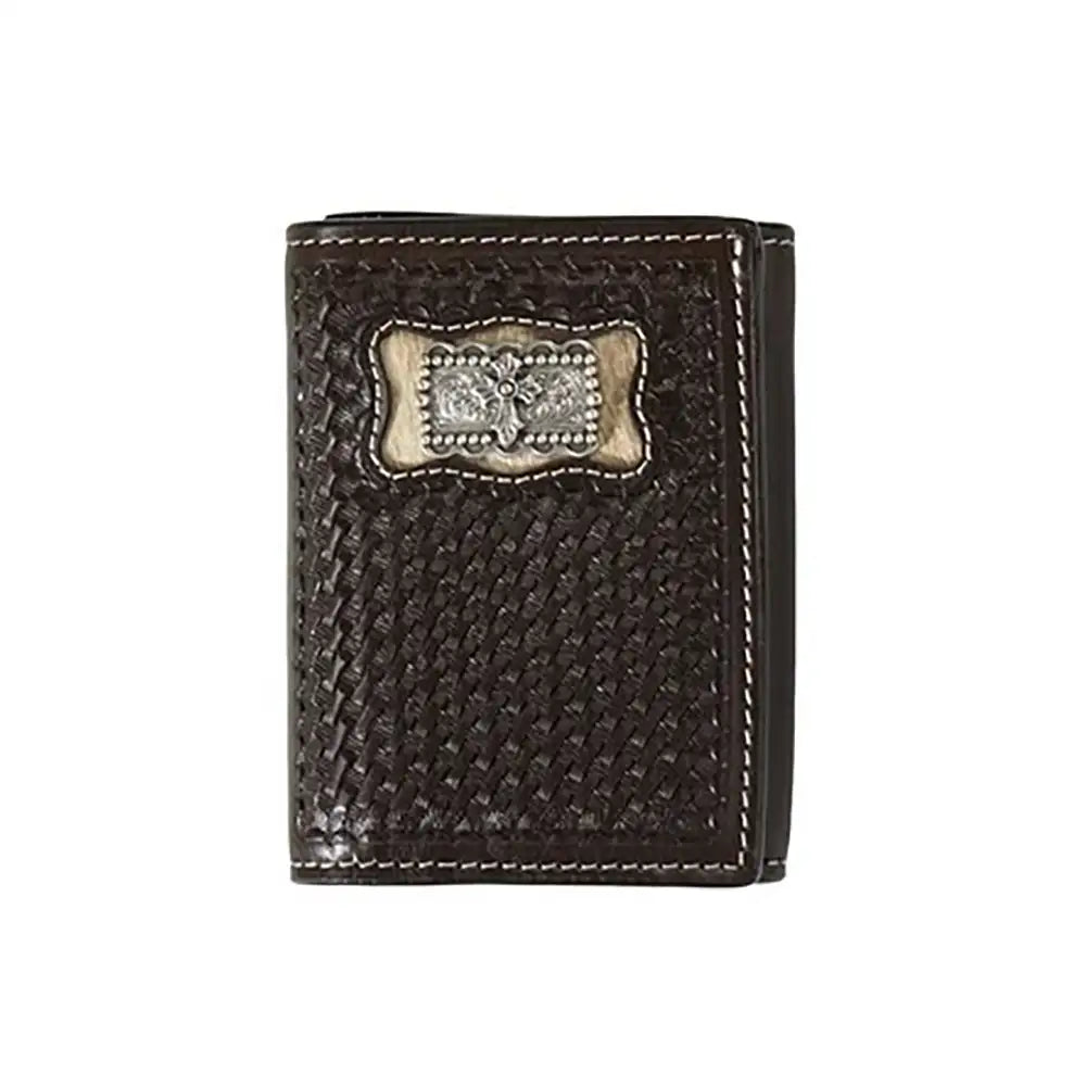 3D Calf Hair Inlay Cross Concho Men's Tri-Fold Leather Wallet - Stylish RFID Blocking Bifold Wallet for Men, Perfect Gift for Dad, Husband, Boyfriend (Office, Travel, Everyday Carry)