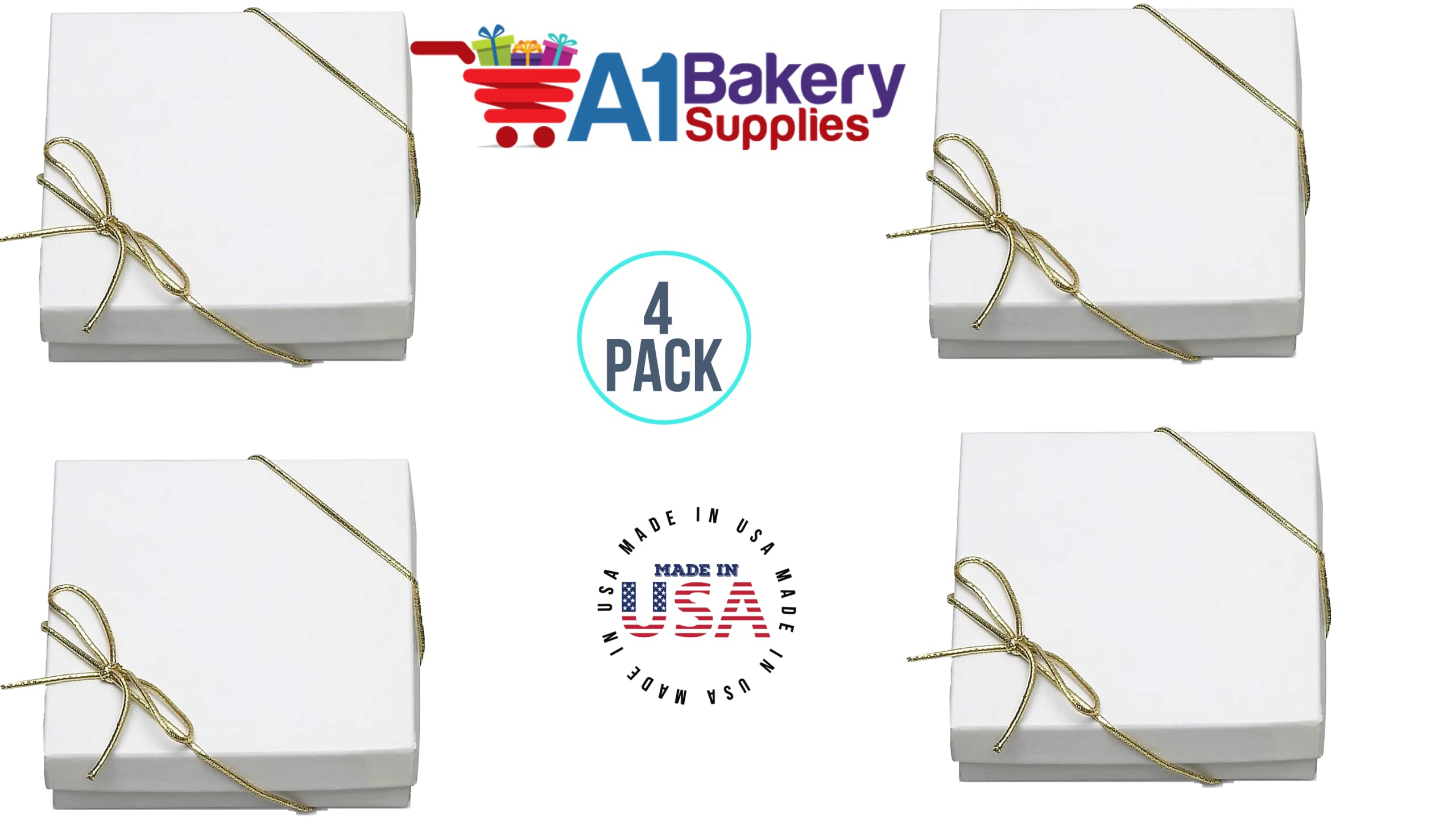 4 Pack Elegant Bracelet Jewelry Gift Box Set with Filler & Bow Strings - Perfect for Wedding, Birthday, Anniversary Gifts & Jewelry Storage