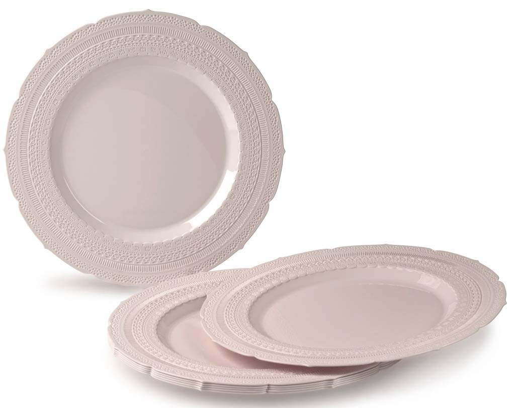 840-Piece Heavyweight Disposable Plastic Wedding Plate Set - 120 x 11'' Dinner Plates, 120 x 7'' Dessert Plates, Gold Silverware, Cups & Napkins (Blush/Dusty Rose Pink) - Perfect for Weddings, Bridal Showers, Baby Showers & Elegant Parties
