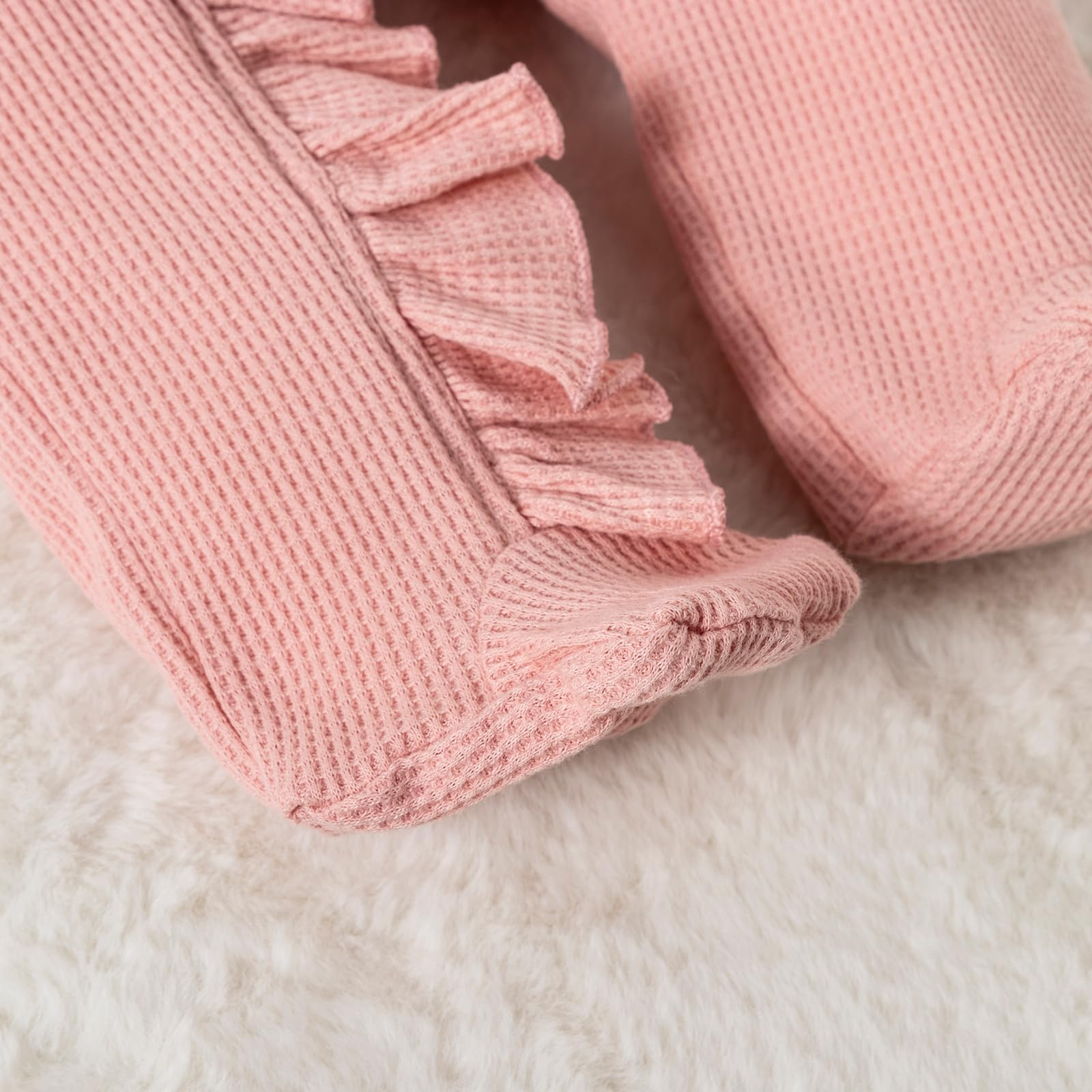 Newborn Baby Girl Long Sleeve Ribbed Onesie - Soft Knitted Romper & Headband Outfit Set - Perfect for Photoshoots, Family Gatherings & Everyday Wear
