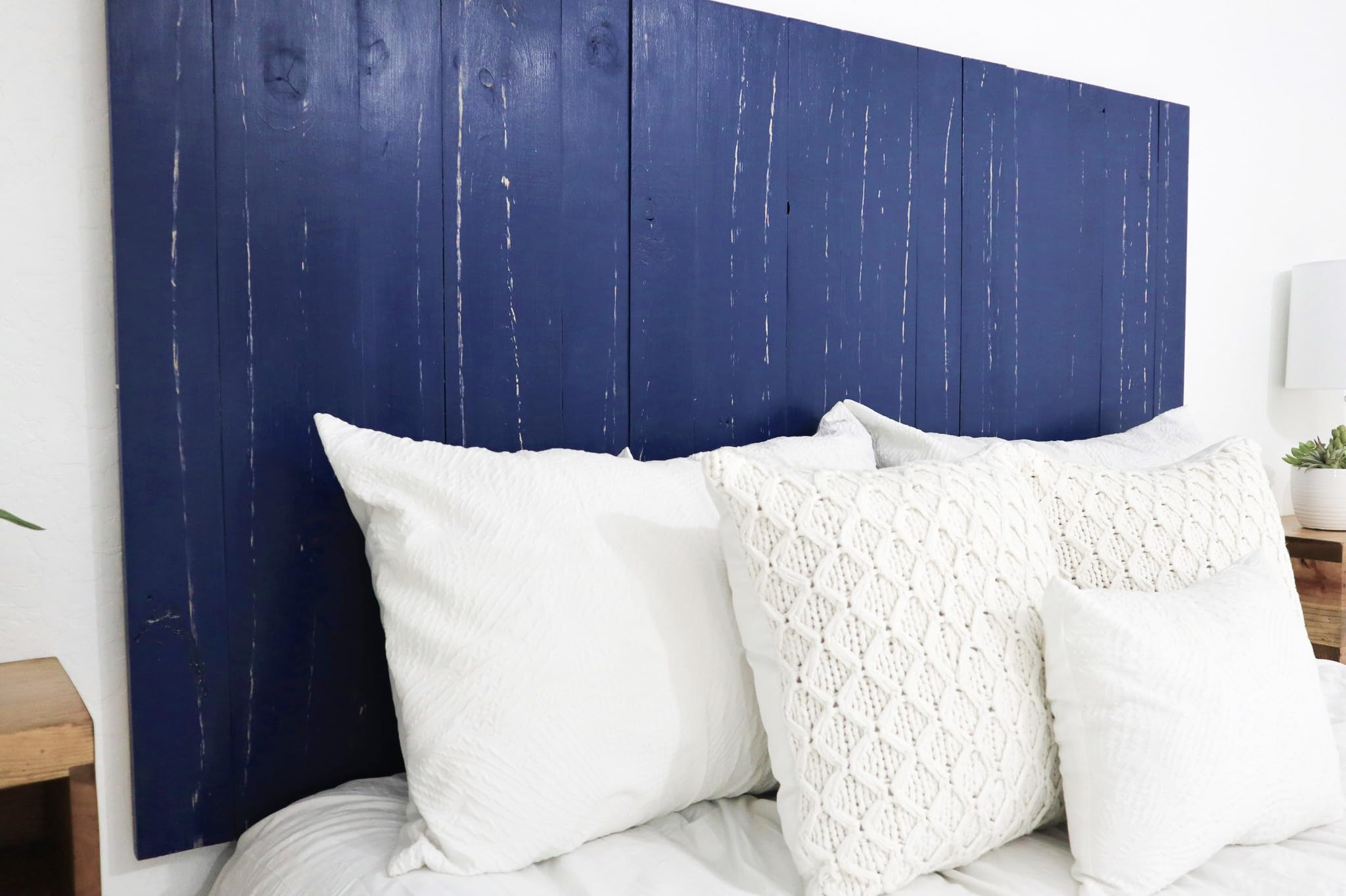 Navy Blue Coastal Weathered Solid Wood Barn Wall Headboard - Adjustable Height, Wall Mount Floating Panels, Easy Assembly (Full Size) - Perfect for Beach House, Farmhouse & Coastal Bedroom Decor