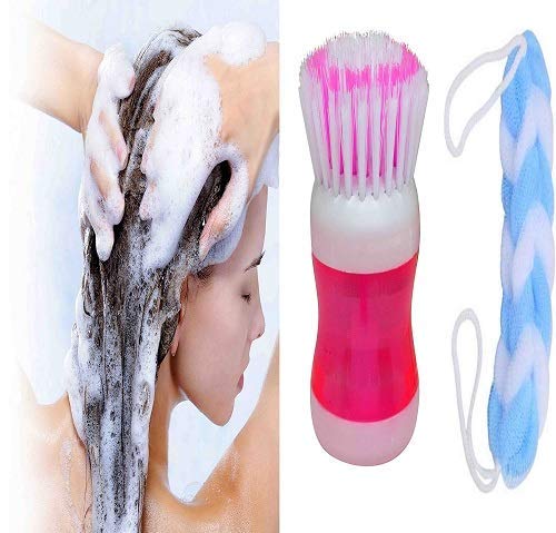 SIYAA Combo Shampoo Round Hair Brush with Body Shower & Long Back Scrubber Loofah - Bath & Shower Accessories for Women & Men (Pack of 1) - Perfect for Deep Cleansing, Scalp Massage & Exfoliation