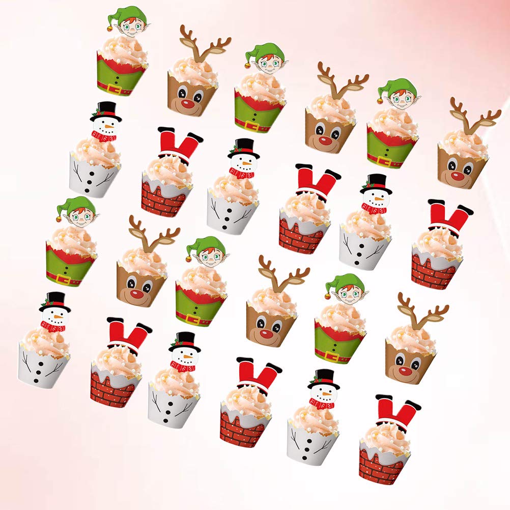 BESPORTBLE 120Pcs Christmas Cake Decorations Set - Cake Wrappers, Toppers, Cupcake Wrappers & Picks for Birthday, Holiday Baking & Party Decor