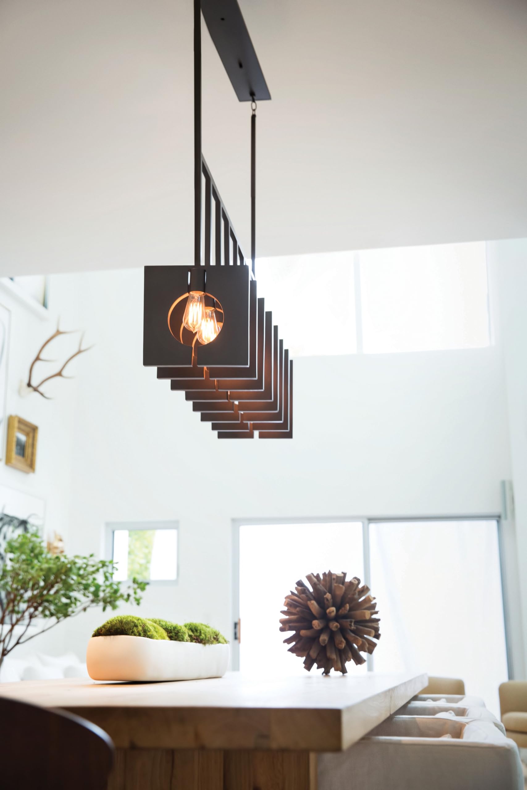 Hinkley Ludlow Collection 8-Light Linear Chandelier in Burnished Graphite - Modern Dining Room Lighting Fixture for Kitchen Island & Entryway