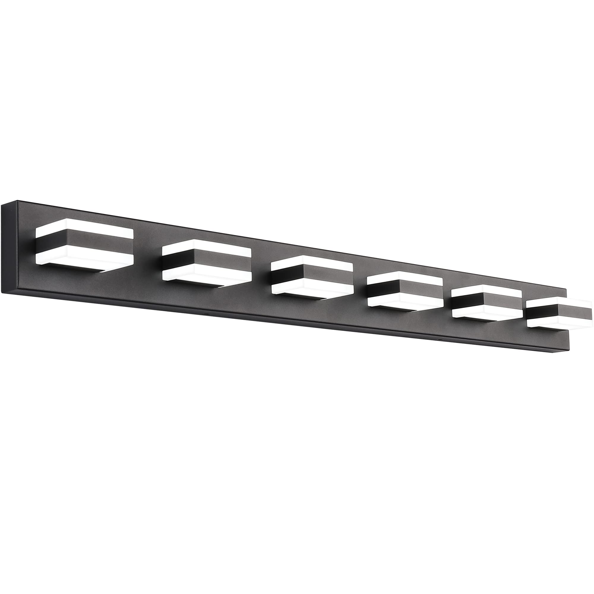 SOLFART Modern LED Dimmable Bathroom Vanity Light - 6-Light Matt Black Acrylic Fixture for Mirror Lighting | Perfect for Bathroom Makeup, Shaving & Grooming