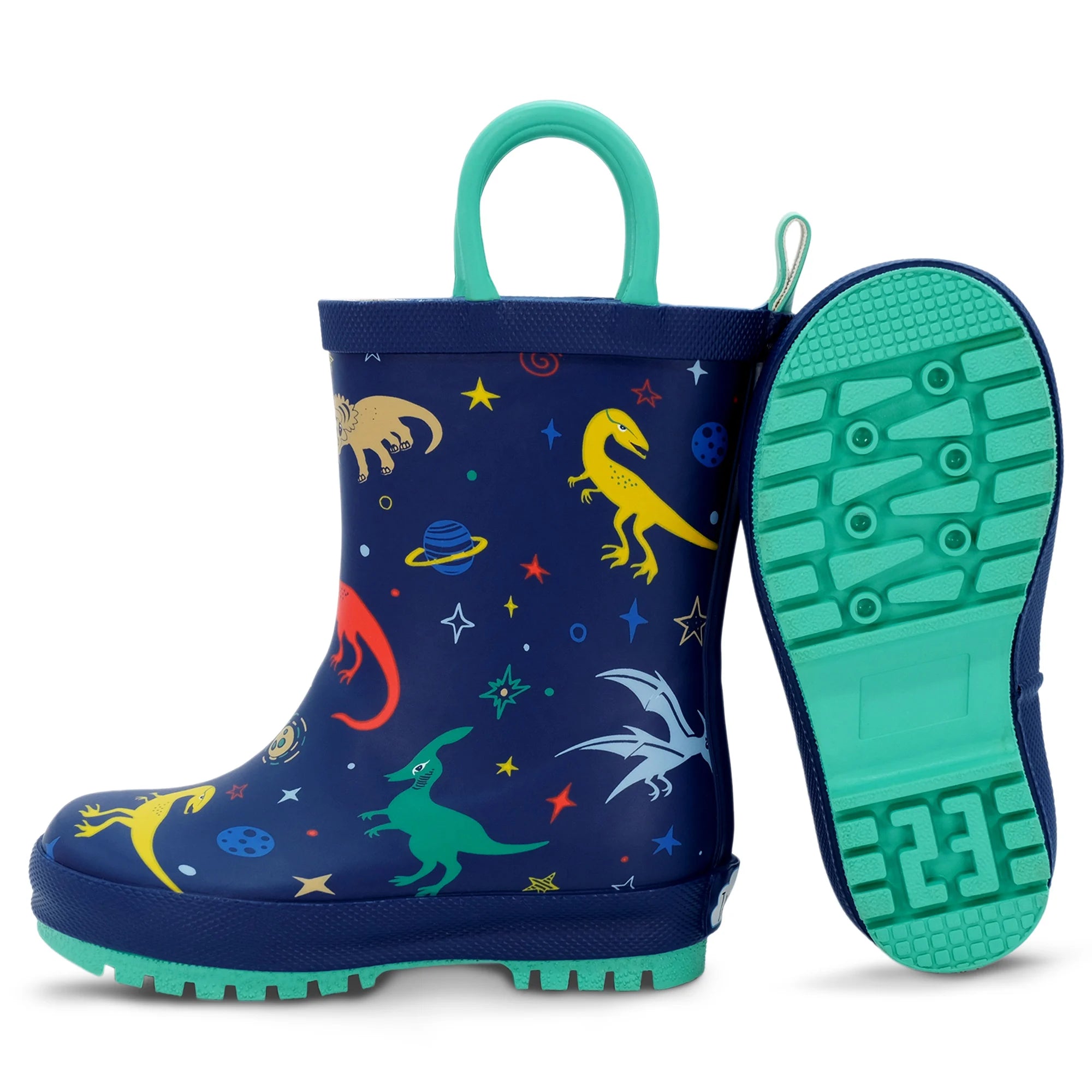 Jan & Jul Space Dino Kids Rain Boots - Waterproof Rubber Rain Shoes for Toddlers & Children - Perfect for Puddle Jumping, Outdoor Play & Rainy Day Adventures