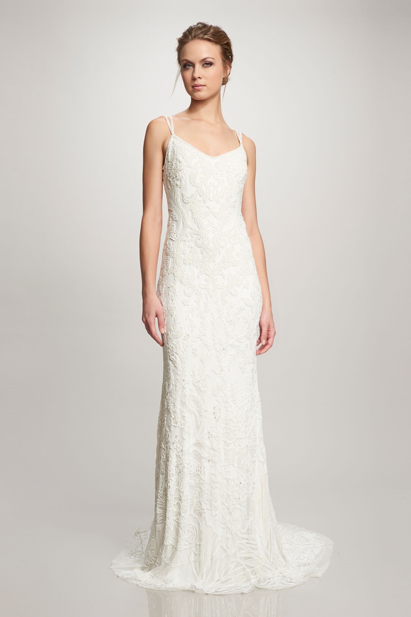 Theia Irina 890219 Elegant Lace Wedding Dress with Long Train - Perfect for Bridal Ceremony, Formal Events & Romantic Photos