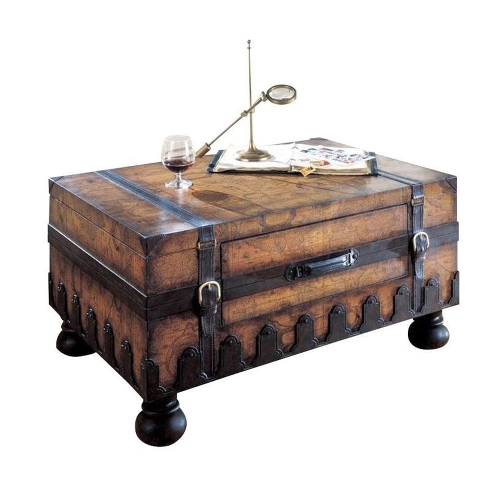 Beaumont Lane Traditional Heritage Wood Trunk Coffee Table - Rustic Brown Storage Ottoman for Living Room, Farmhouse Decor & Cozy Home
