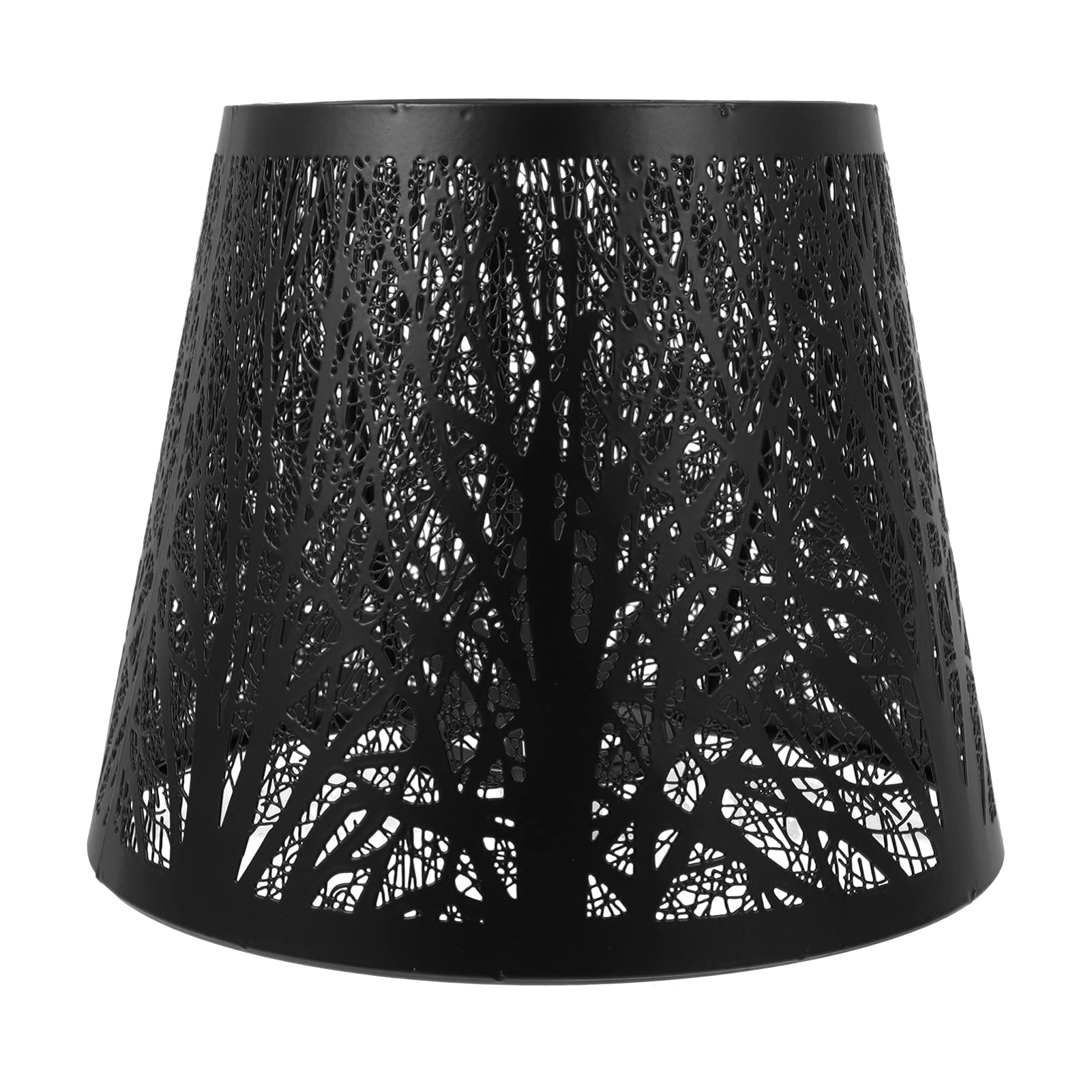 Metal Drum Lamp Shade with Tree Shadow Design - Clip On Bulb Cover for E27 Base - Black Chandelier Shade for Table, Floor & Wall Lamps - Perfect for Living Room, Bedroom & Office Decor