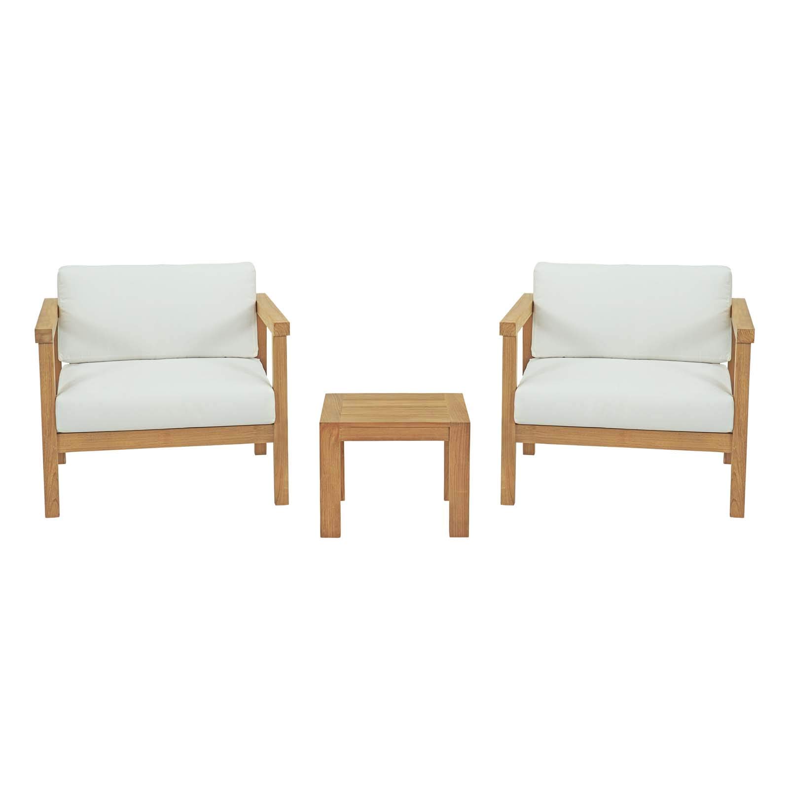 Modern Contemporary Outdoor Patio Balcony Lounge Chair and Side Table Set - Solid Wood, White & Natural Finish - Perfect for Poolside Relaxation, Garden Lounging, and Backyard Decor