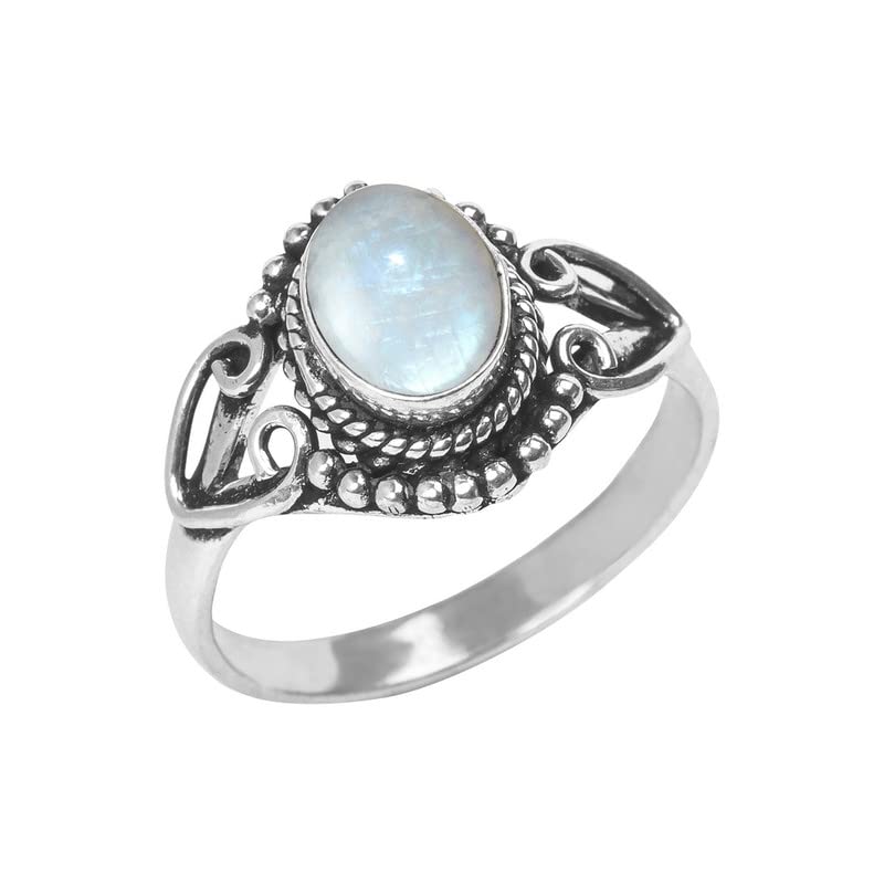 Rainbow Moonstone Silver Ring for Women - Handmade Bohemian Jewelry Size 8 - Perfect Christmas Gift, Anniversary Present & Special Occasion Gift for Her - Elegant Everyday Wear & Boho Chic Outfits