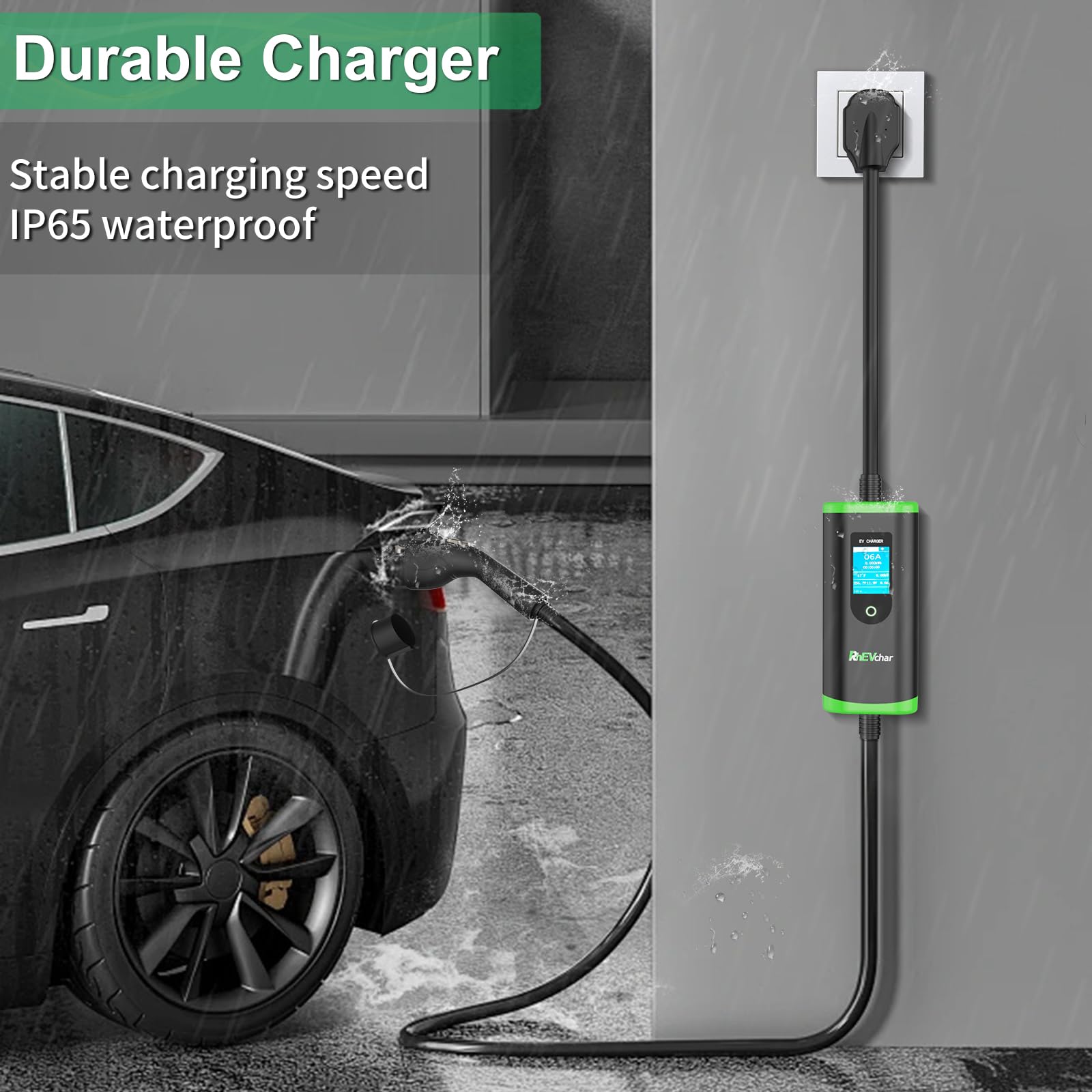 40A Level 2 EV Charger with J1772 Connector - 9.6KW Fast Charging Station (14-50 Plug) for Tesla, Nissan Leaf, Chevy Bolt & All Electric Vehicles - Perfect for Home & Workplace Charging