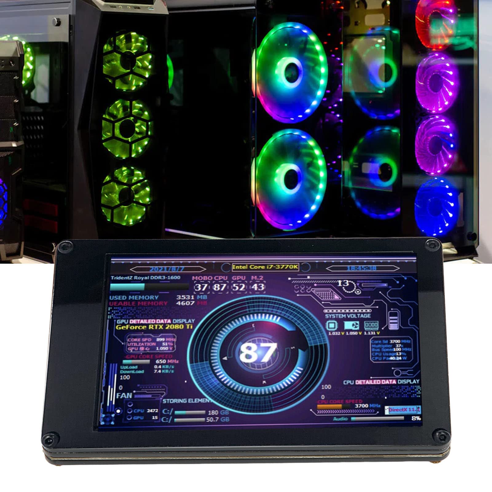 KIMISS 3.5 Inch IPS USB Mini Screen - PC CPU Temperature Monitor & RAM Data Display - Portable Computer Hardware Diagnostic Tool for Gaming Rigs, Workstations, and Server Monitoring