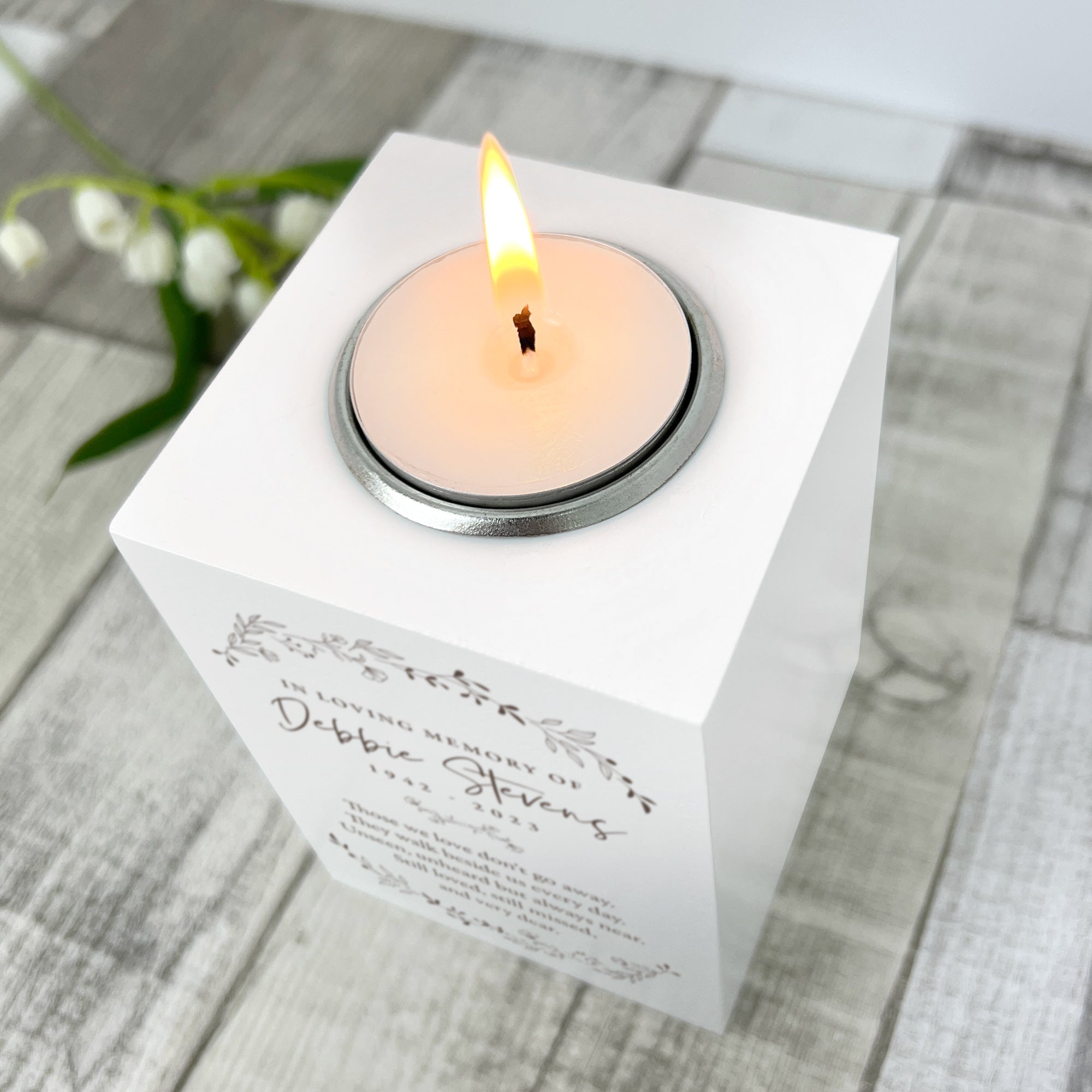 Personalized Memorial Wreath - White Tea Light Candle Holder for Graveside, Funeral, or Home Remembrance Decor