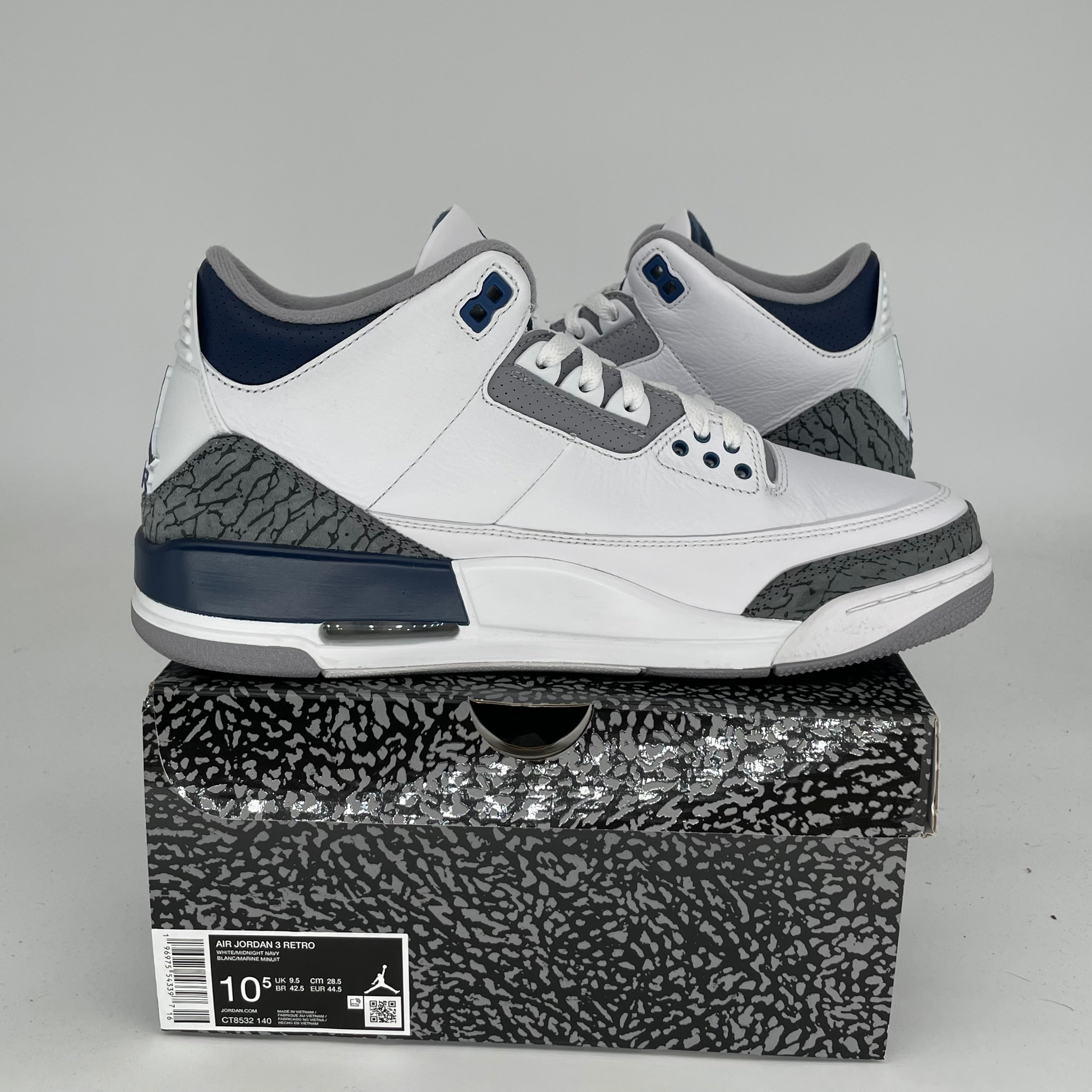 AIR JORDAN 3 MIDNIGHT NAVY Men's Basketball Shoes - Size 10.5 (CT8532-140) - Retro Style Sneakers for Casual Wear, Sports & Street Fashion