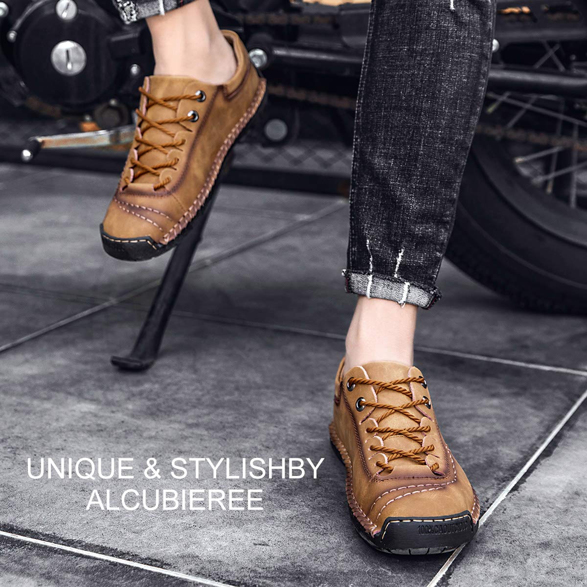 Alcubieree Men's Genuine Leather Casual Sneakers - Comfortable Lightweight Loafers for Walking, Driving & Dress Shoes (Size 7.5-13) | Perfect for Office, Travel & Everyday Wear