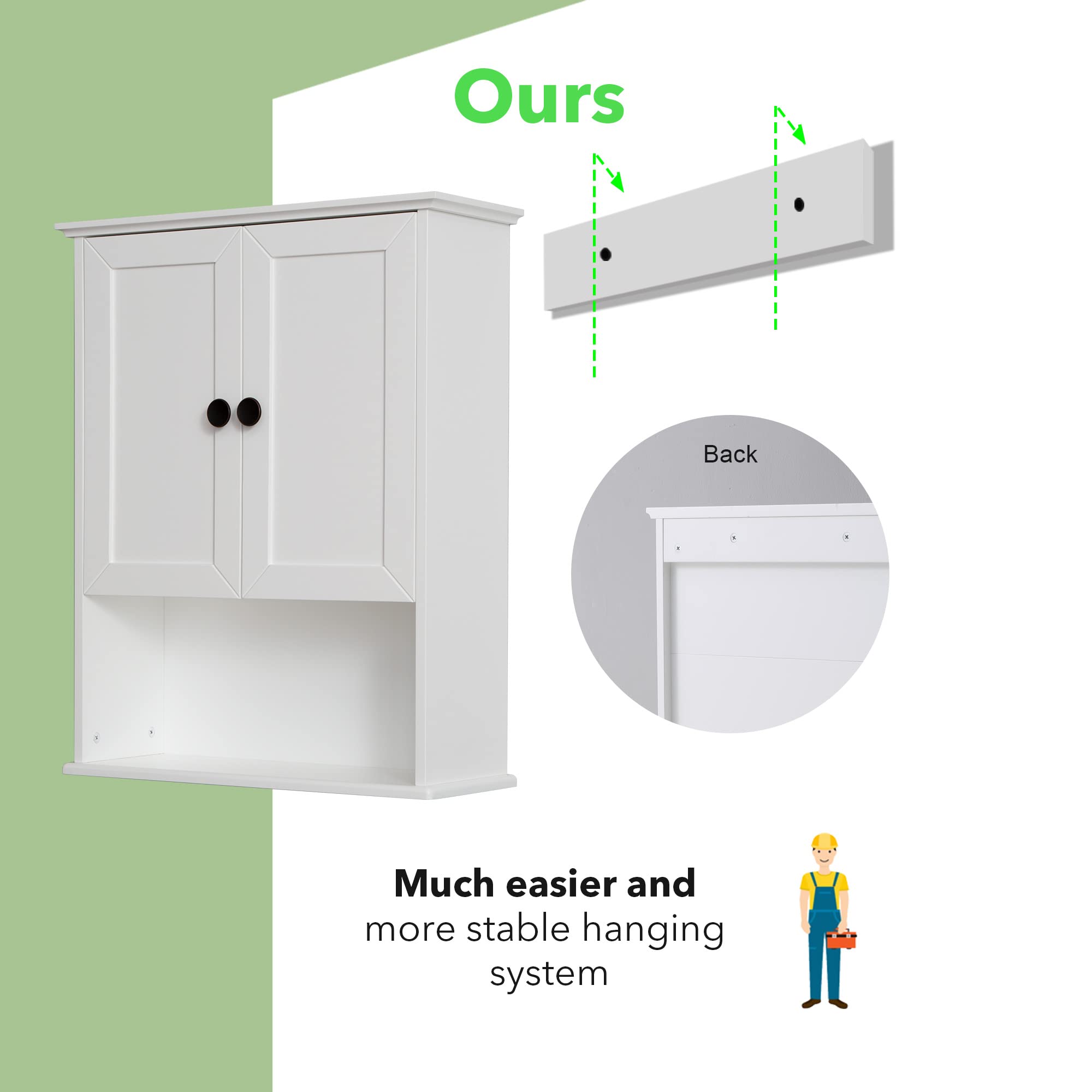 White Bathroom Wall Cabinet 24x30 Inch - Over Toilet Storage with Adjustable Shelf | 2-Door Wall Mounted Medicine Cabinet | Wooden Bathroom Organizer with Metal Handle & Soft Hinge | Perfect for Small Bathrooms, Powder Rooms & Apartment Storage Solutions